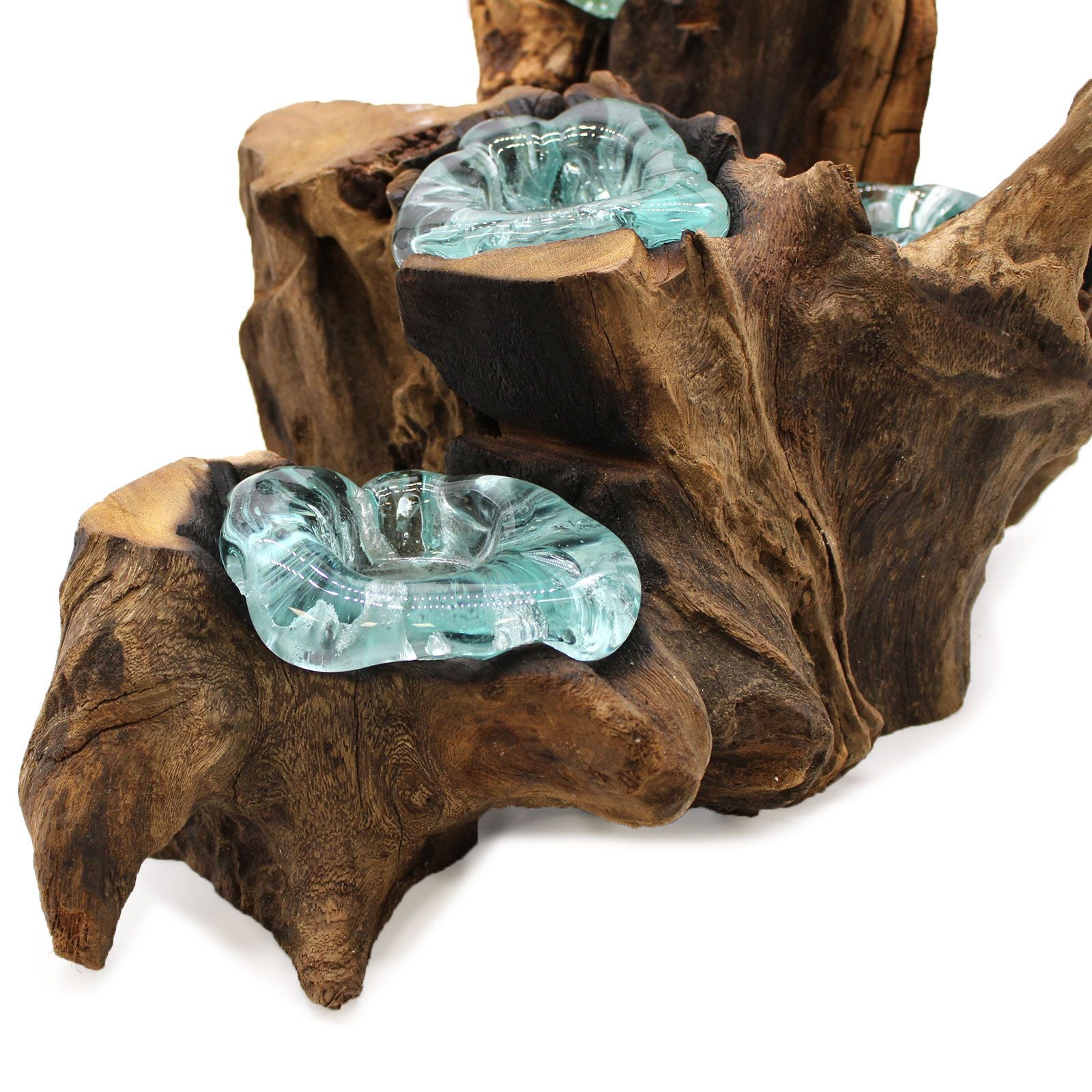 Handmade Molten Glass Five Candle Holder on Wood – 40cm