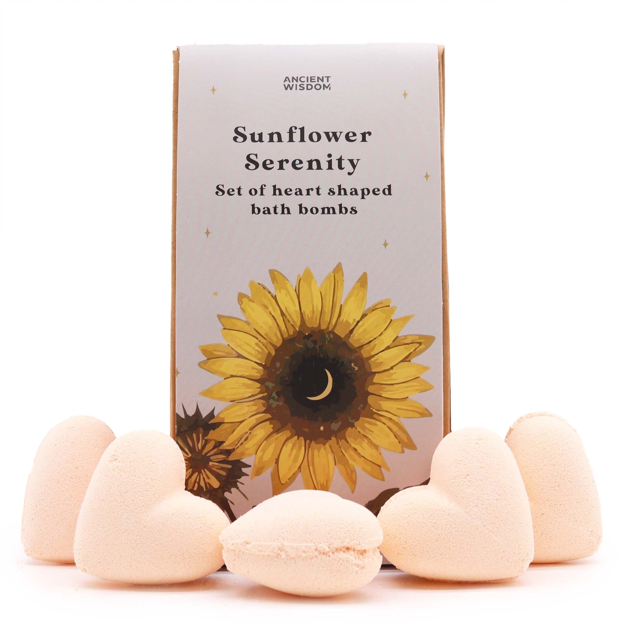 Sunflower Serenity Bath Heart Gift Set - 5 Heart shaped bath bombs