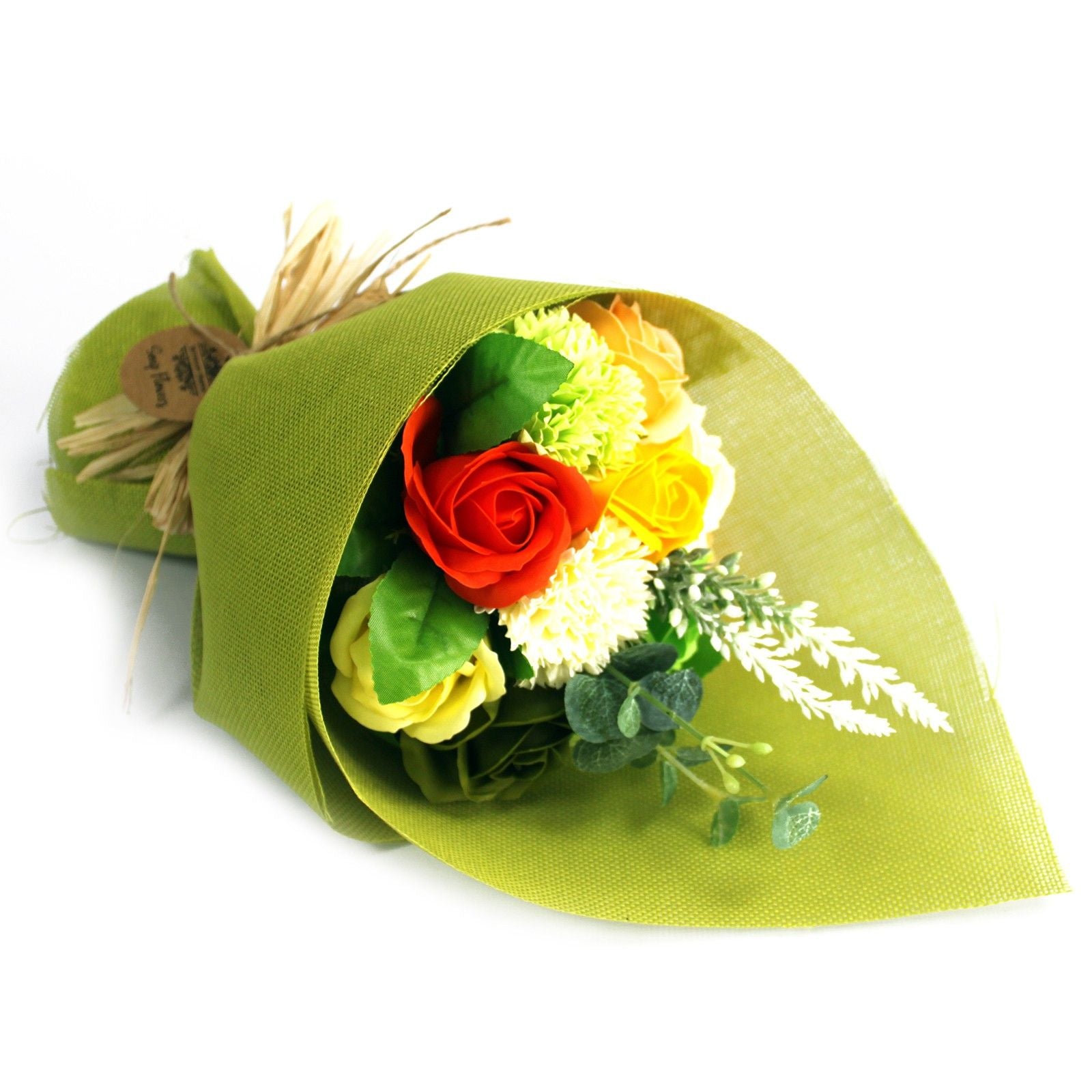 Standing Soap Flower Bouquet - Green Yellow - Luxury Soap Flowers.