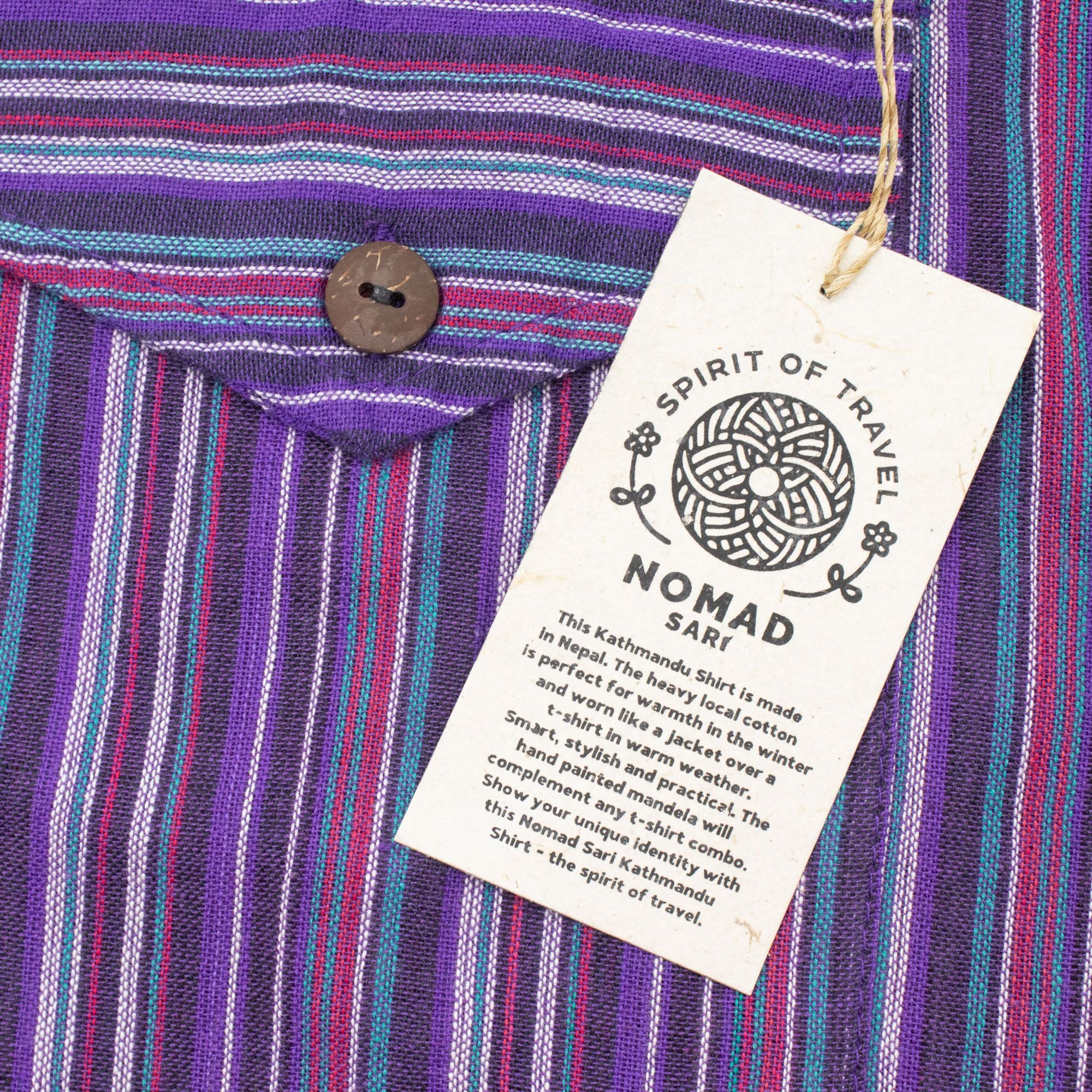 Nomad Grandad Shirt in Black Purple – 100% Breathable Cotton