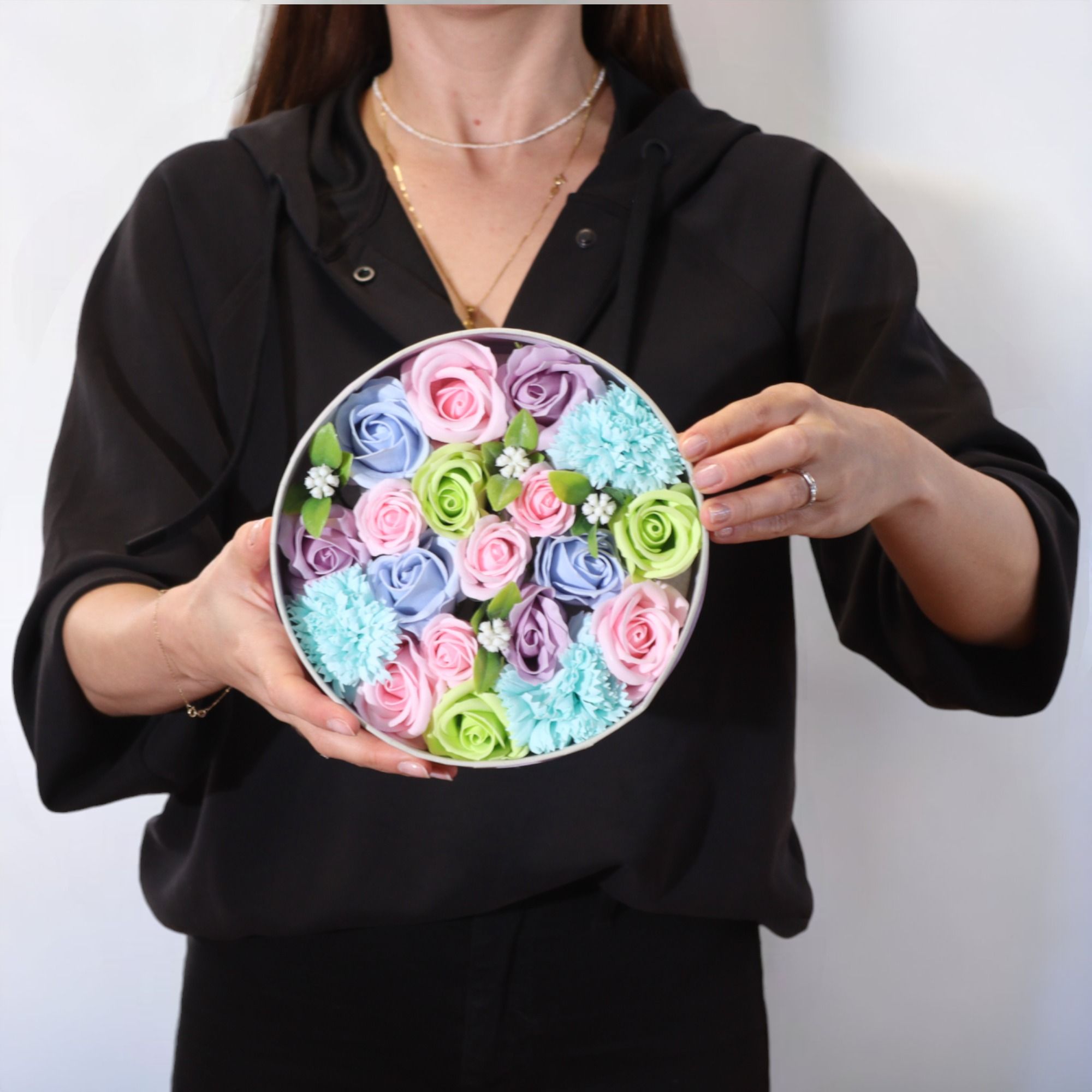 Round Box - Baby Blessings - Blues - Soap Flower Gift Round Box