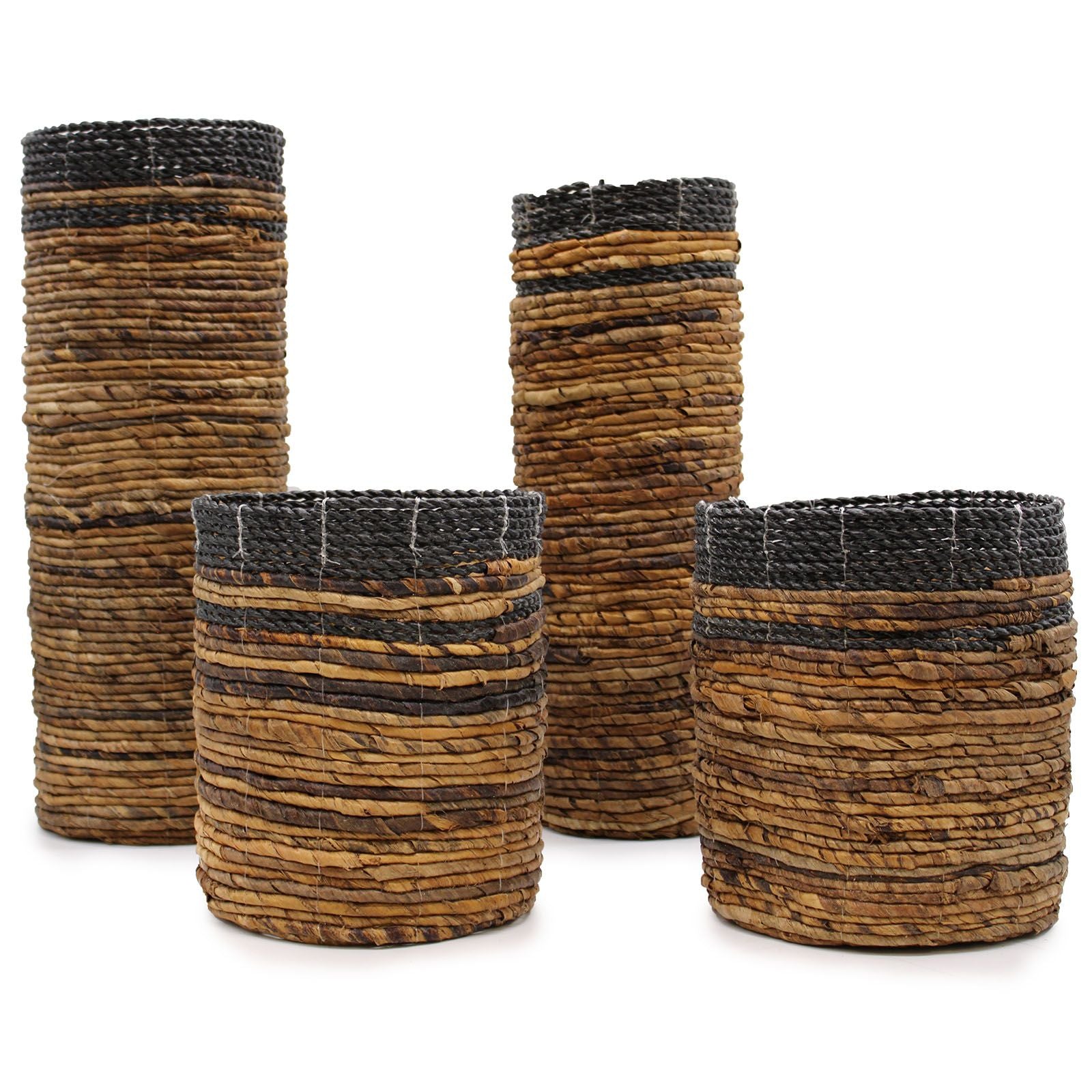 Banana Leaf Set - 2 Vase & 2 Bins - 4 Handwoven Java Storage Baskets