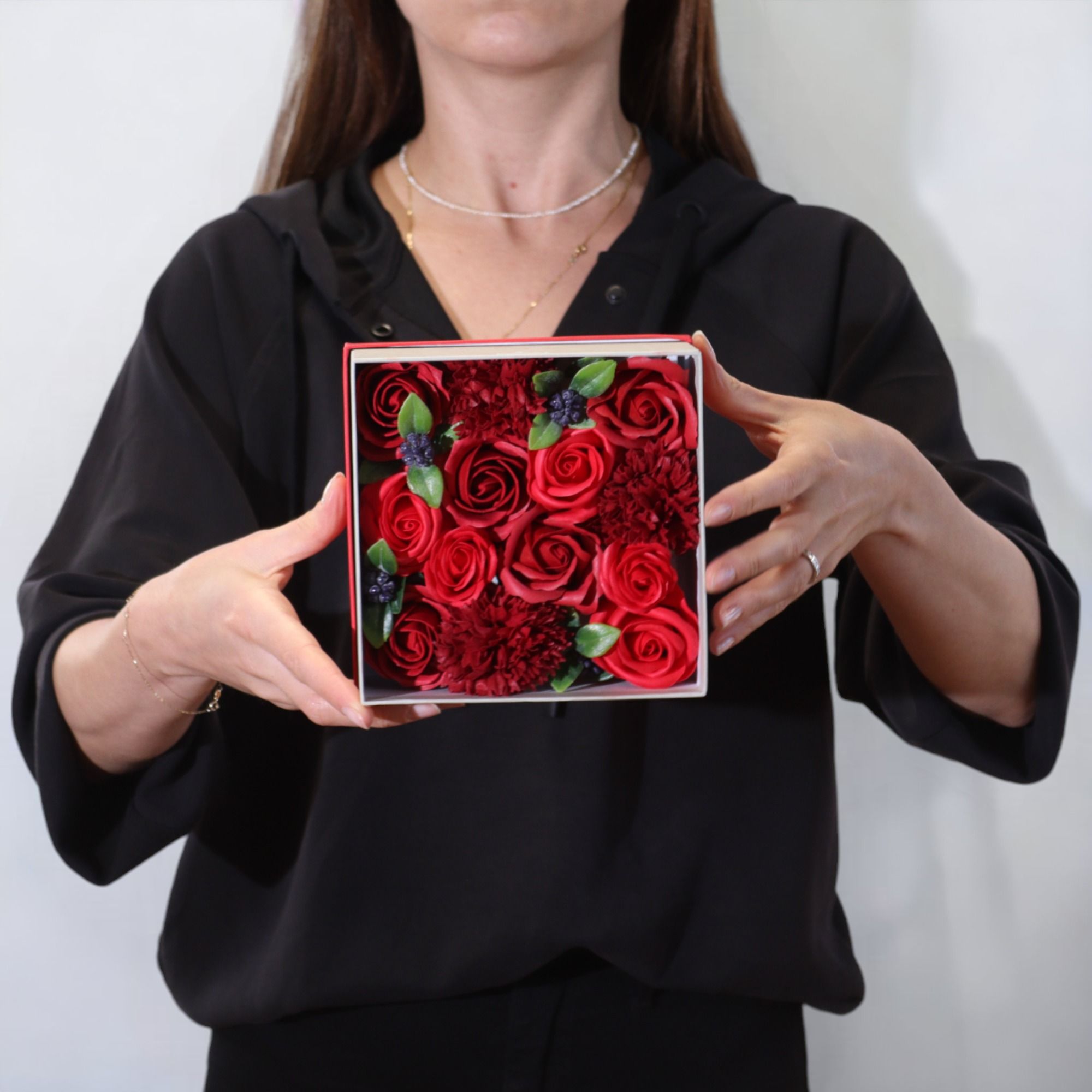 Square Box - Classic Red Roses - Soap Flower Gift Round Box