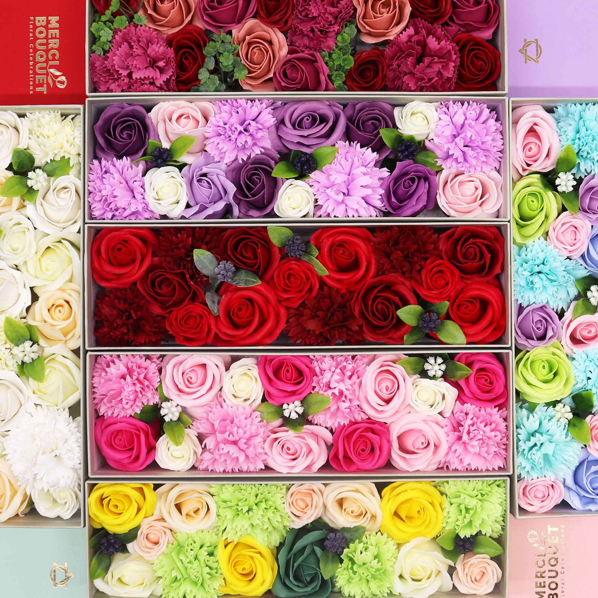 Long Box -  Lavender Rose & Carnation - Soap Flower Gift Round Box