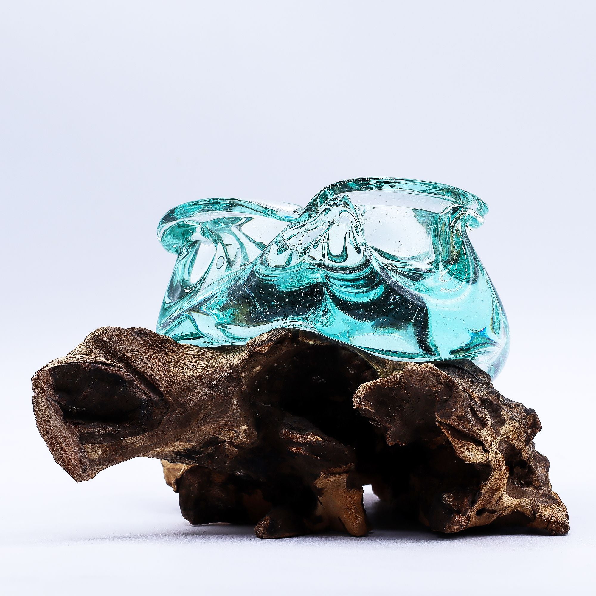 Handmade Molten Glass Chunky Ashtray & Candle Holder on Wood – 23cm