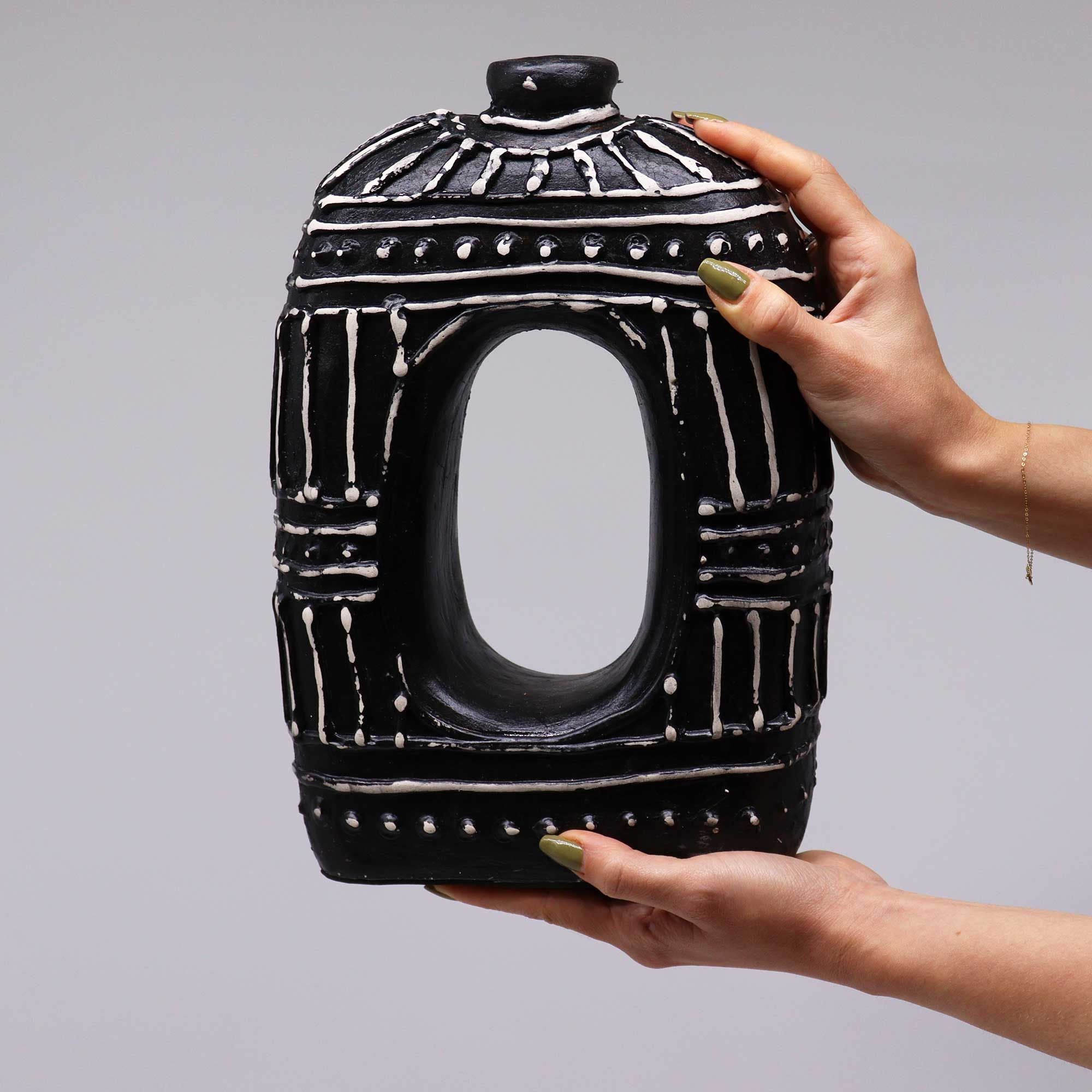 Oval Donut Shaped Vase - Chocolate 30cm - handmade