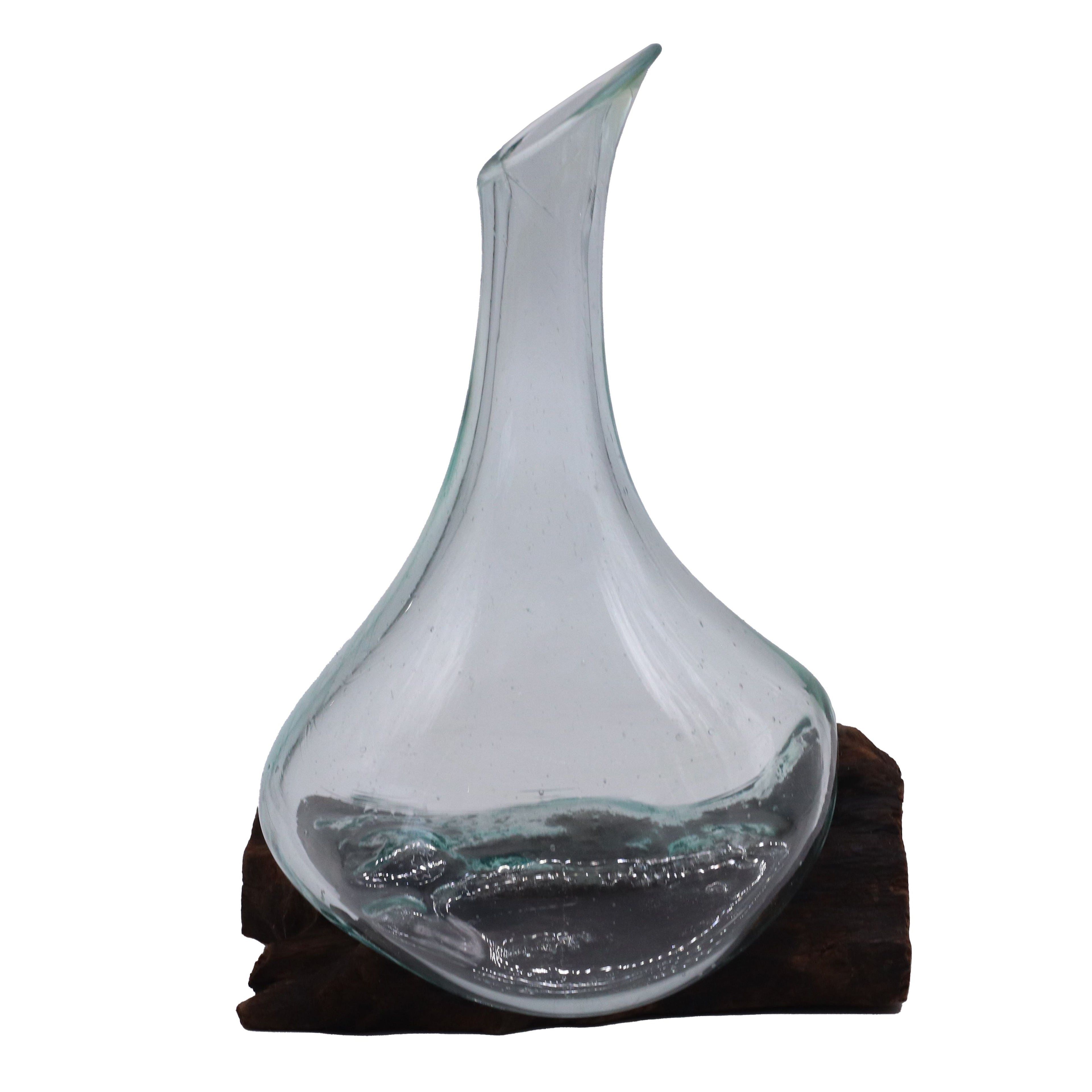 Handmade Molten Glass Mini Decanter on Wood – 20cm