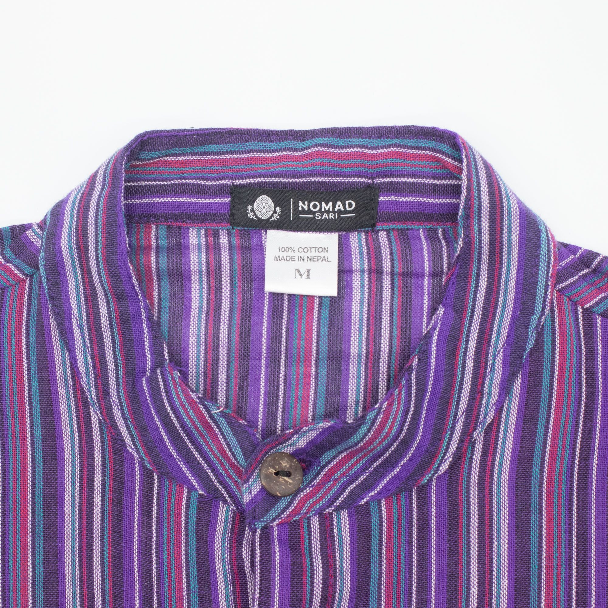 Nomad Grandad Shirt in Black Purple – 100% Breathable Cotton