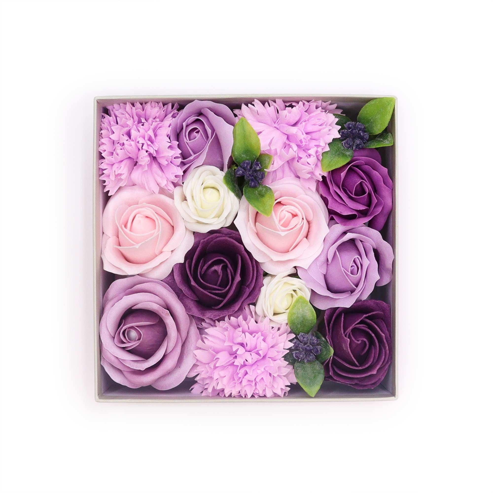 Square Box - Lavender Rose & Carnation - Soap Flower Gift Round Box