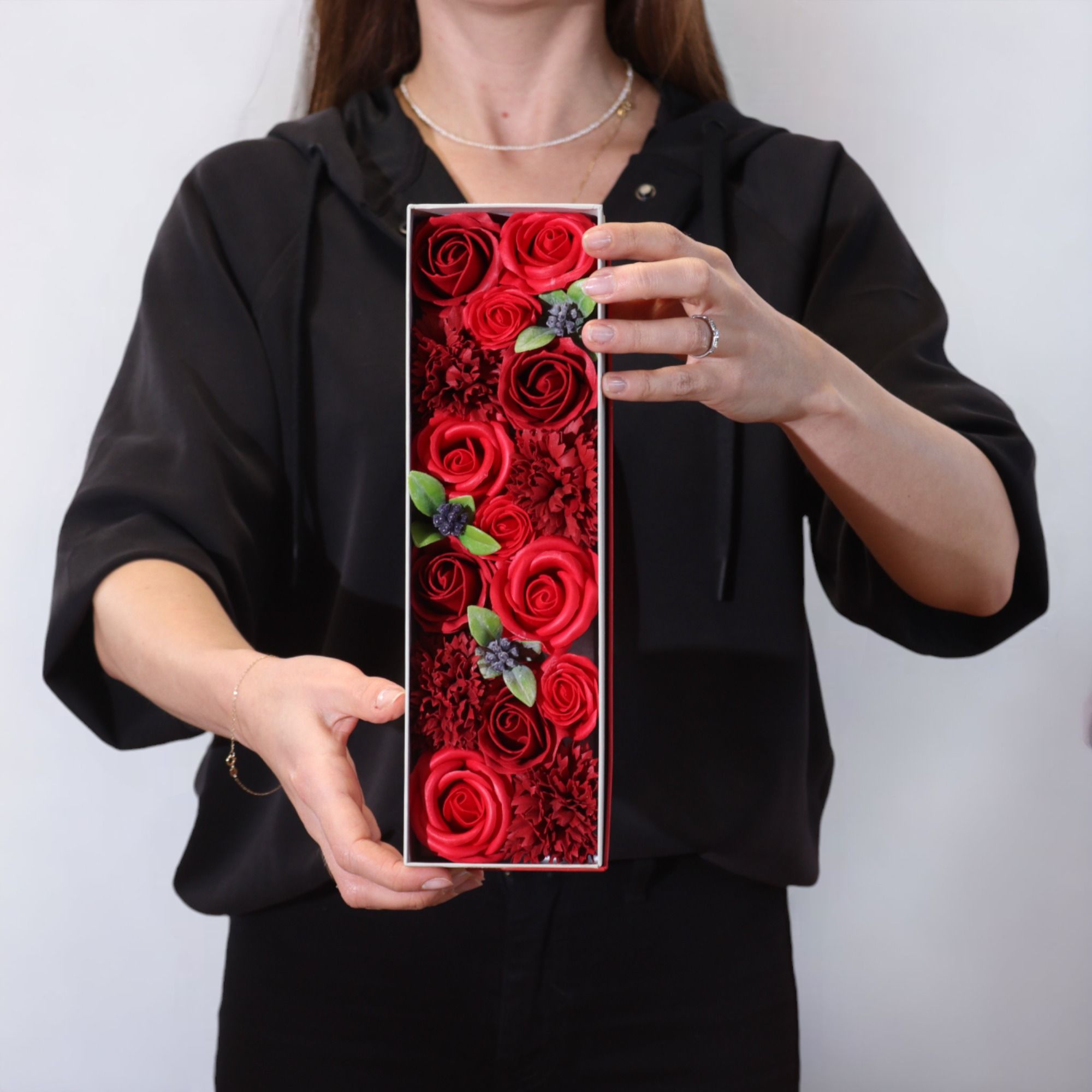 Long Box - Classic Red Roses - Soap Flower Gift Round Box