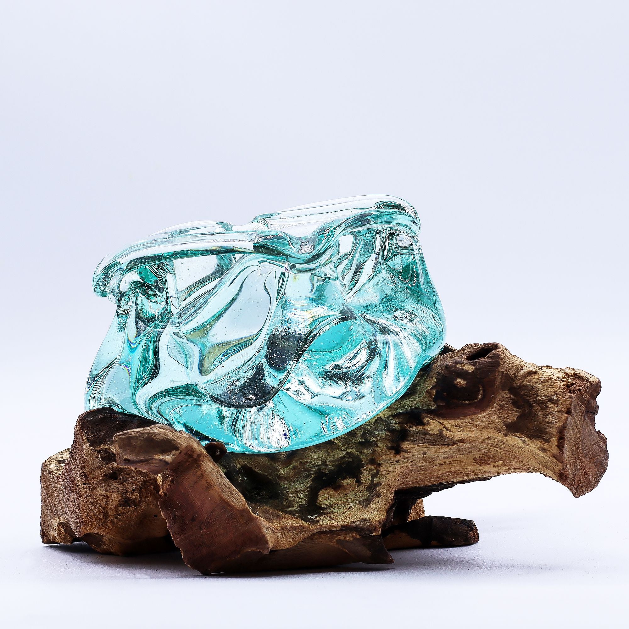 Handmade Molten Glass Chunky Ashtray & Candle Holder on Wood – 23cm