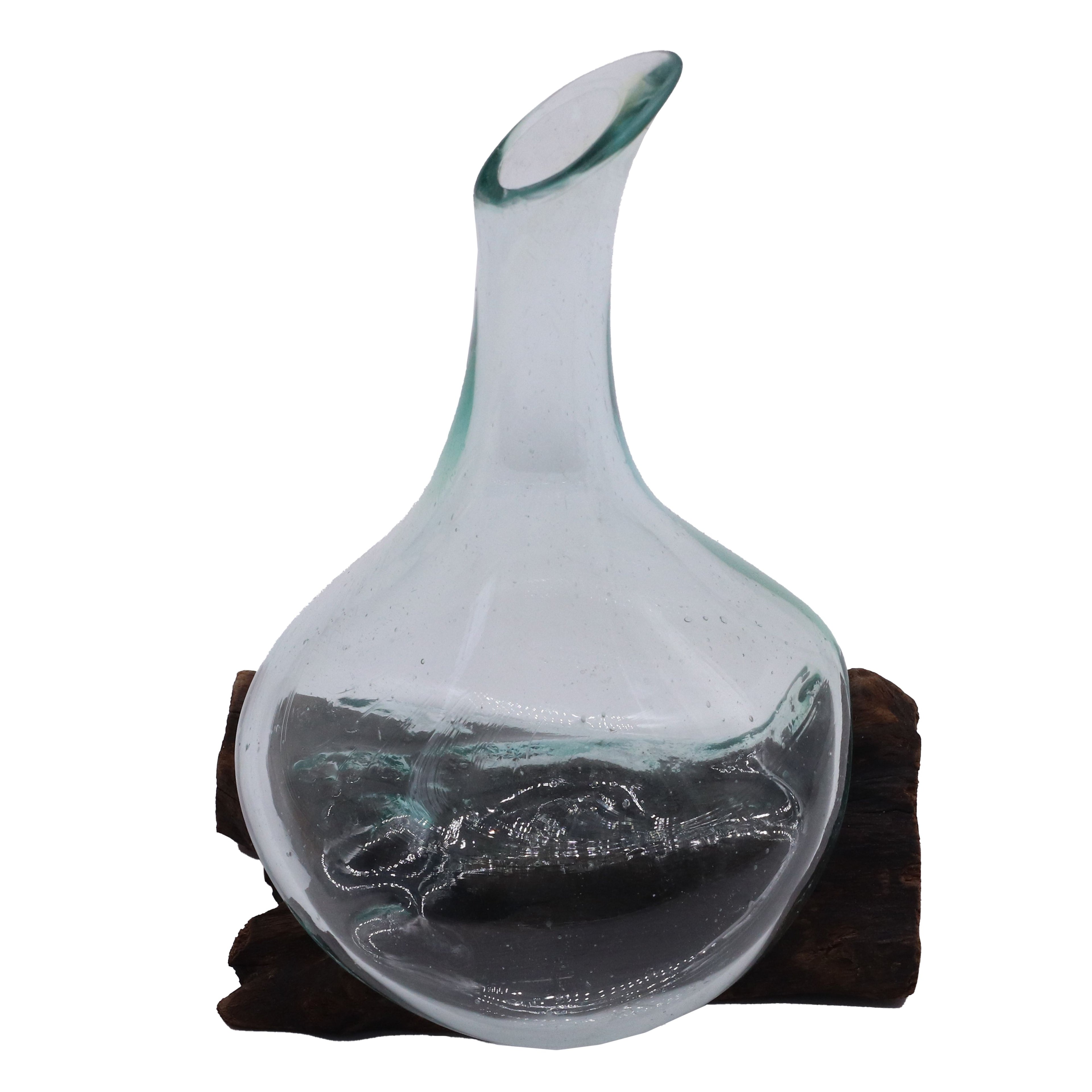 Handmade Molten Glass Mini Decanter on Wood – 20cm