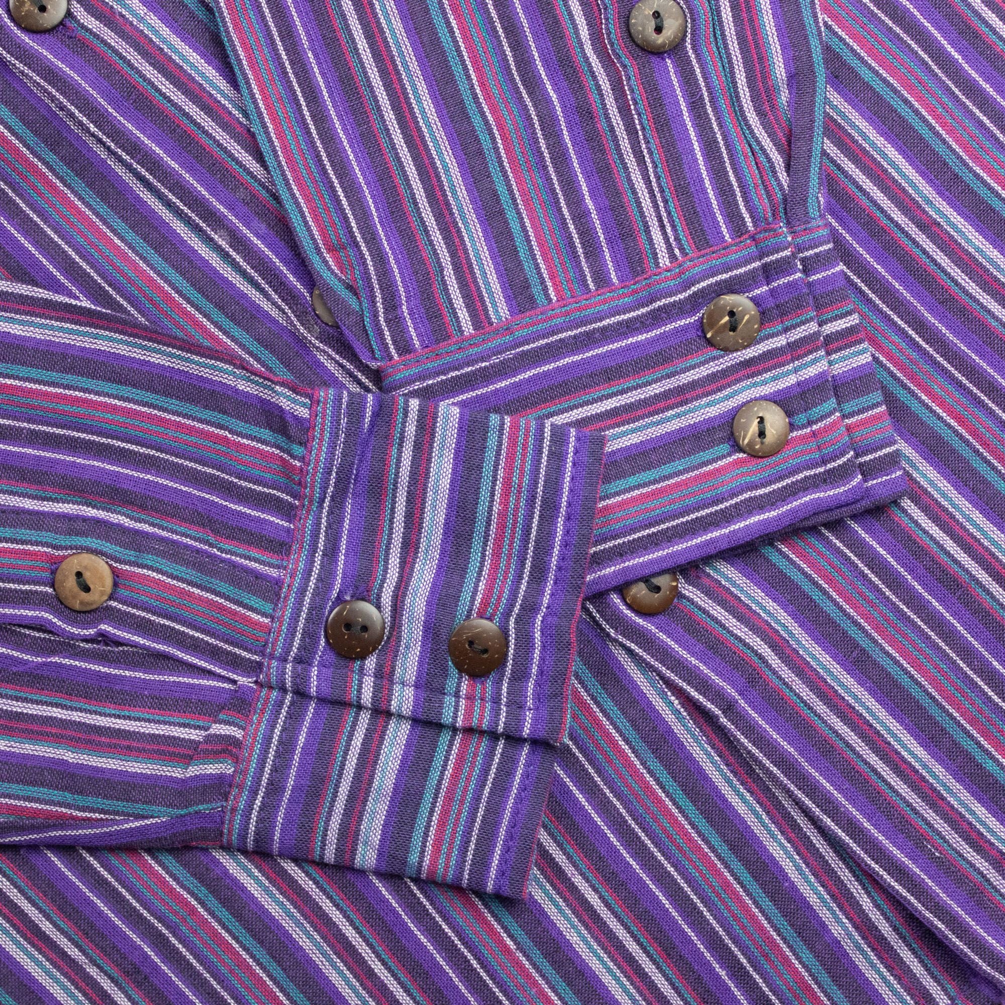 Nomad Grandad Shirt in Black Purple – 100% Breathable Cotton