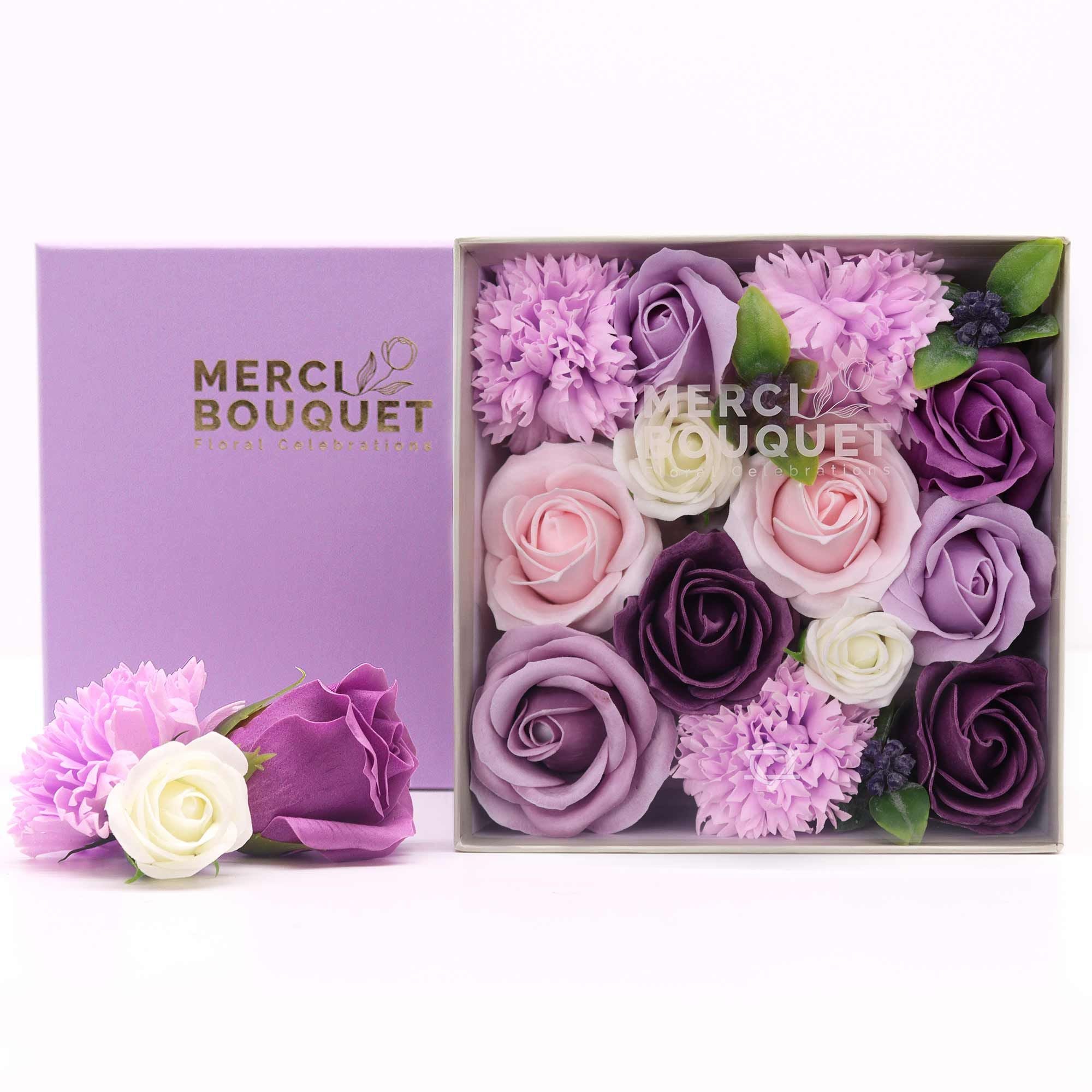 Square Box - Lavender Rose & Carnation - Soap Flower Gift Round Box