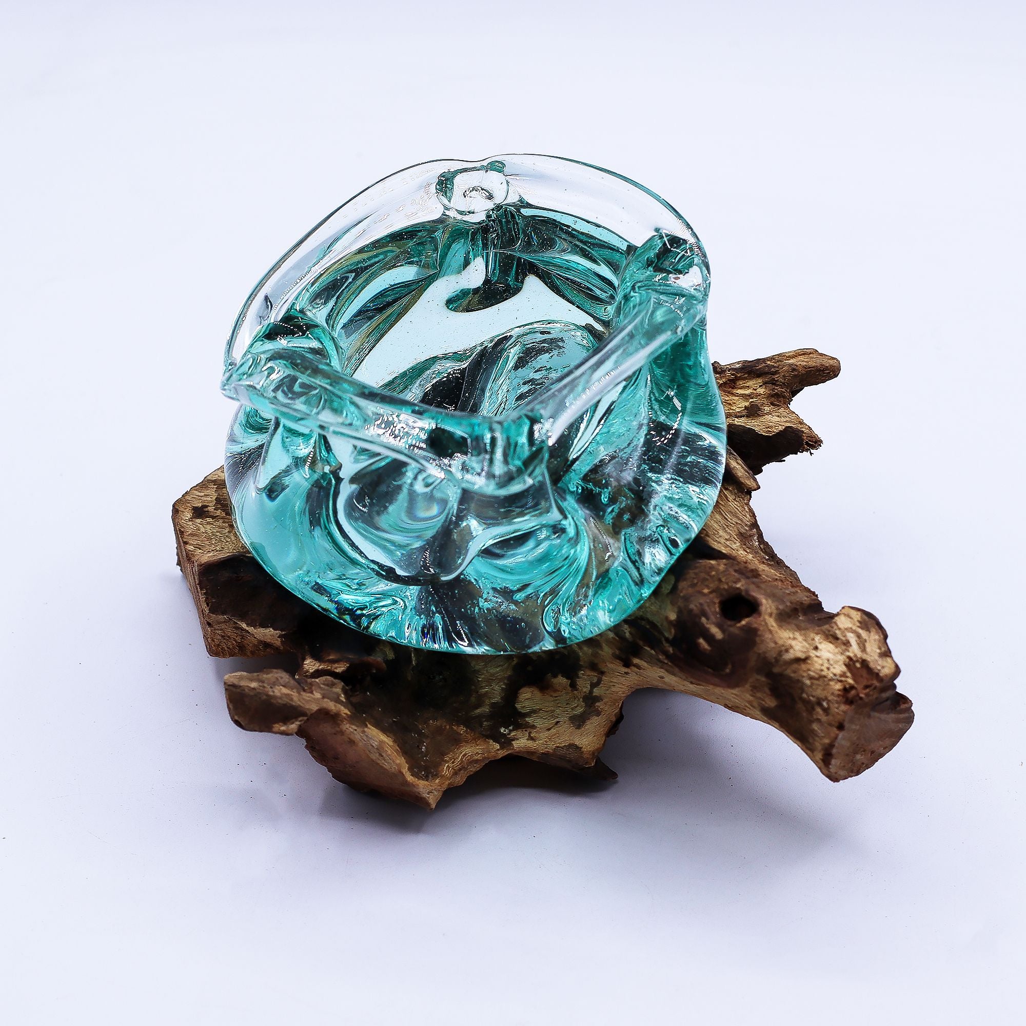 Handmade Molten Glass Chunky Ashtray & Candle Holder on Wood – 23cm