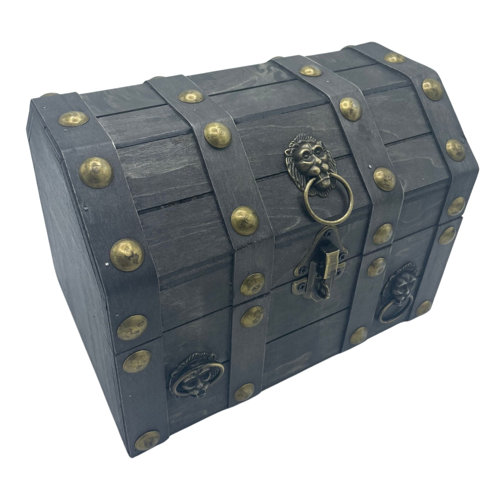 Large Treasure Chest with Domed Lid - Grey  - Vintage Style Wooden Storage Box