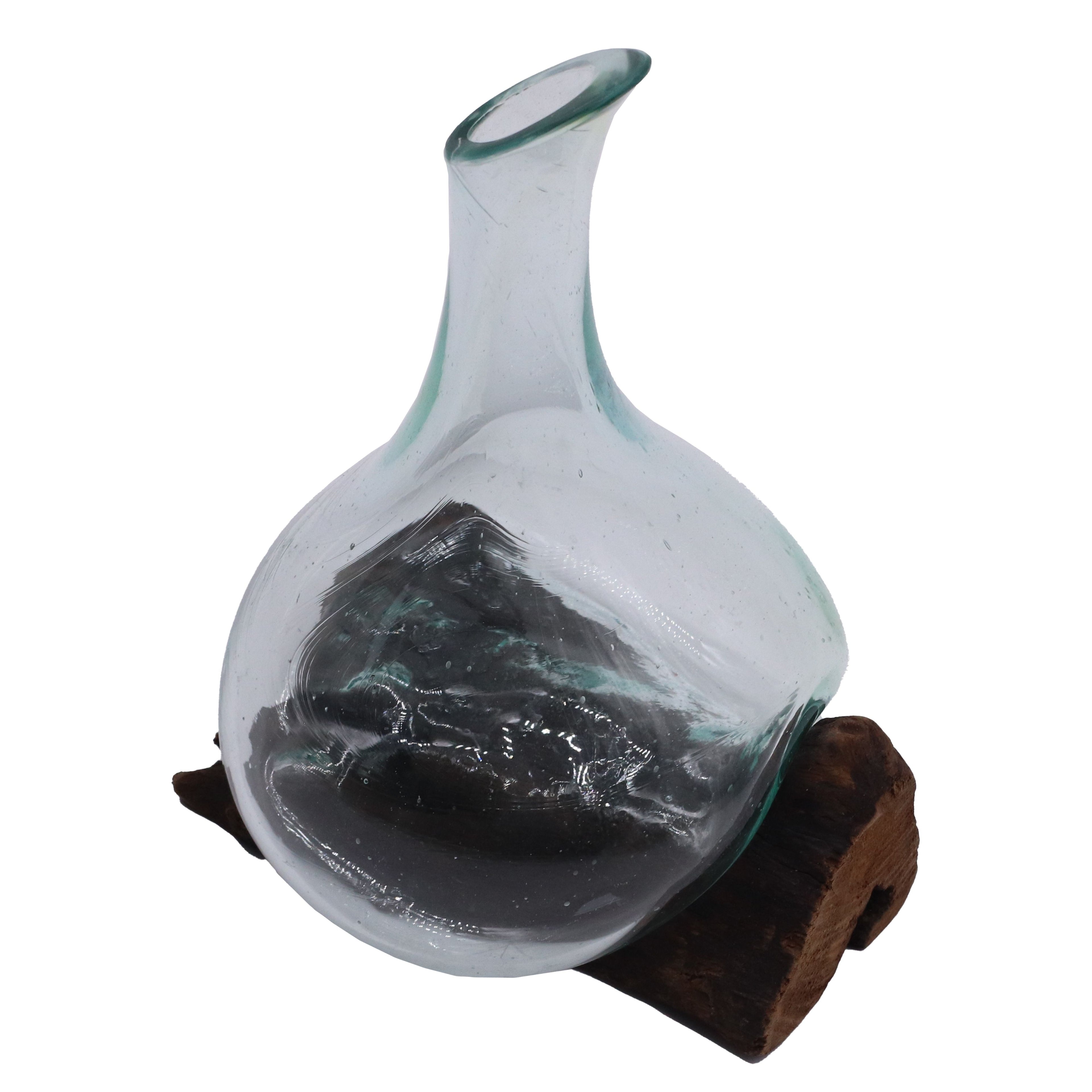 Handmade Molten Glass Mini Decanter on Wood – 20cm