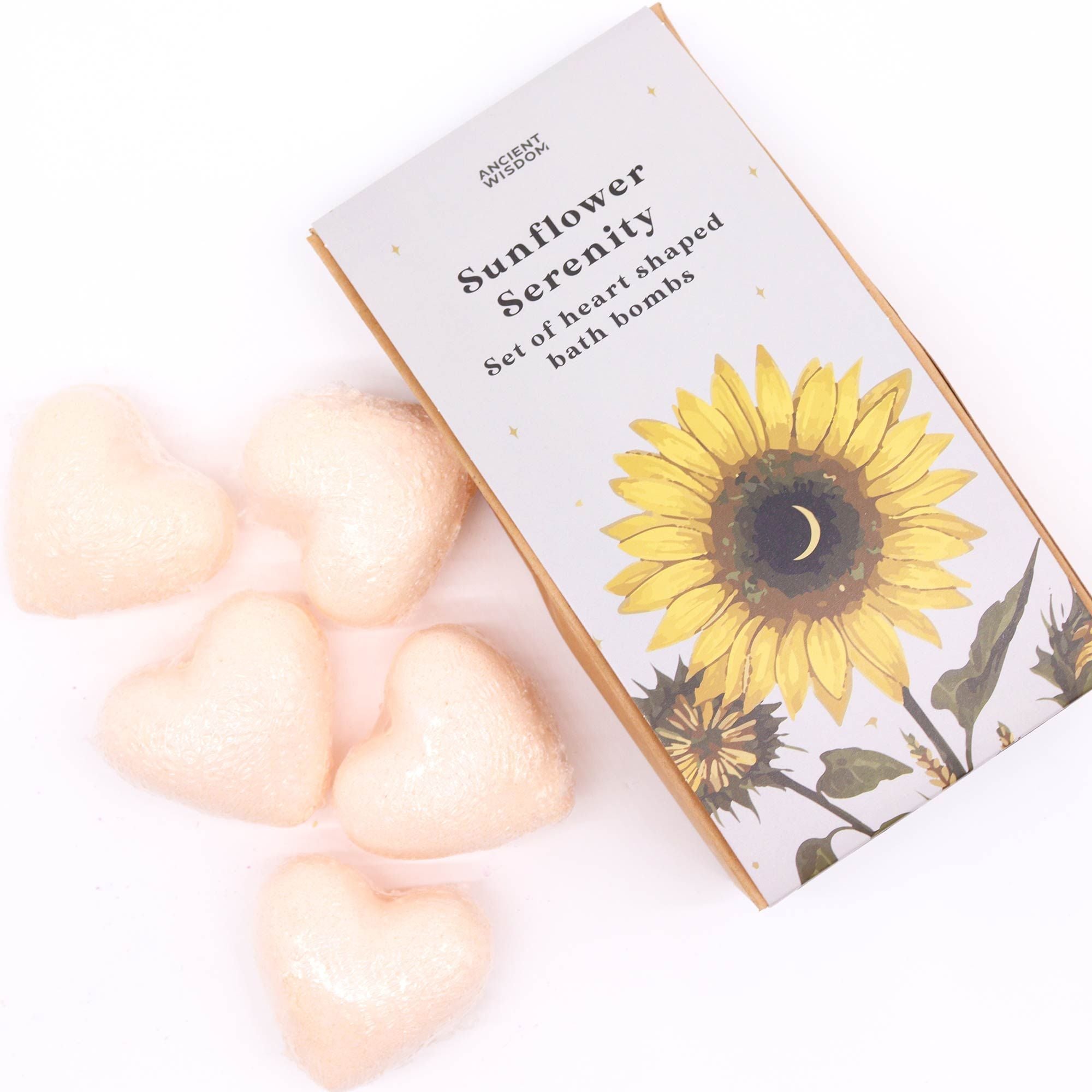 Sunflower Serenity Bath Heart Gift Set - 5 Heart shaped bath bombs