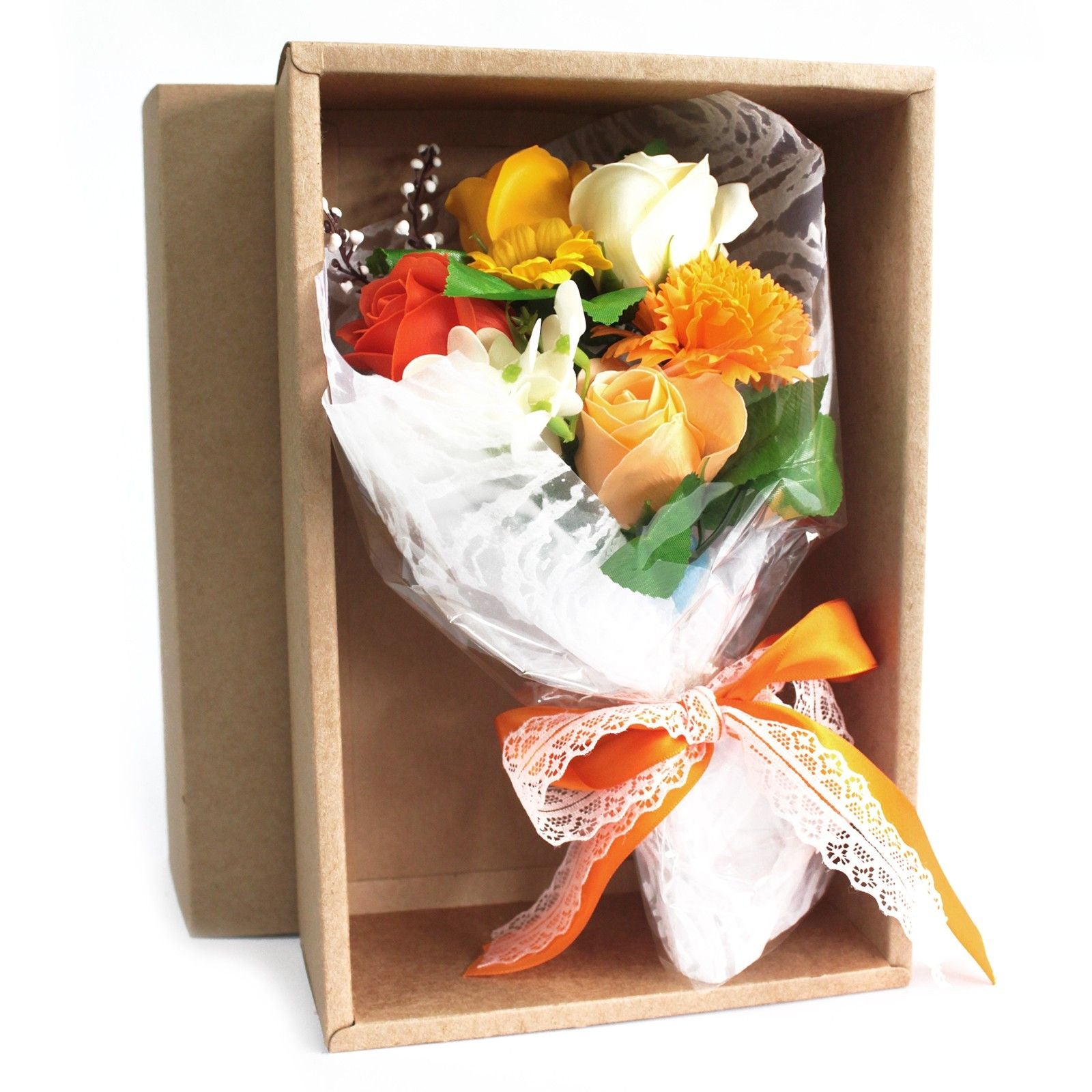 Boxed Hand Soap Flower Bouquet - Orange -  Bath Flowers