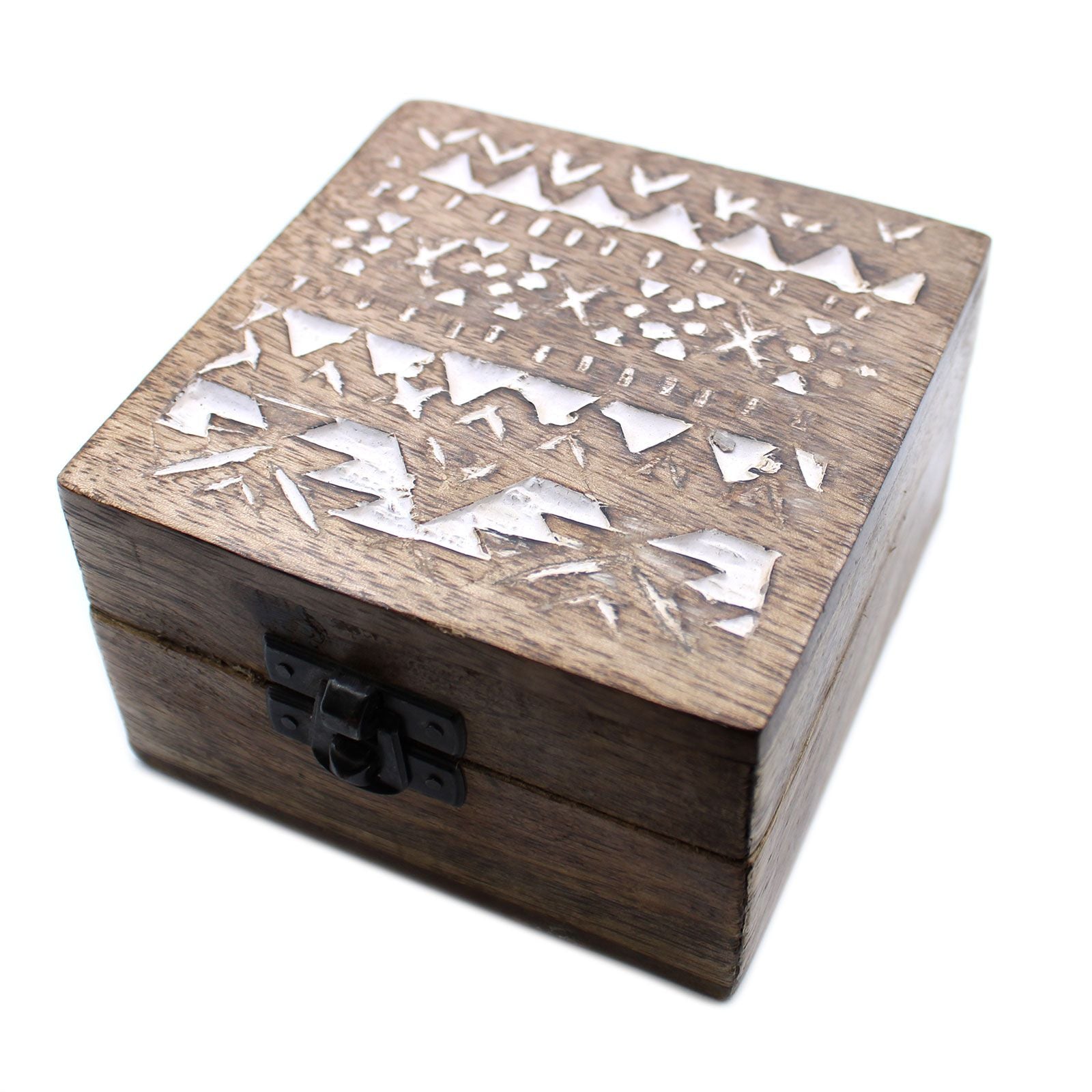 White Washed Wooden Box - 4x4 Slavic Design - Handmade