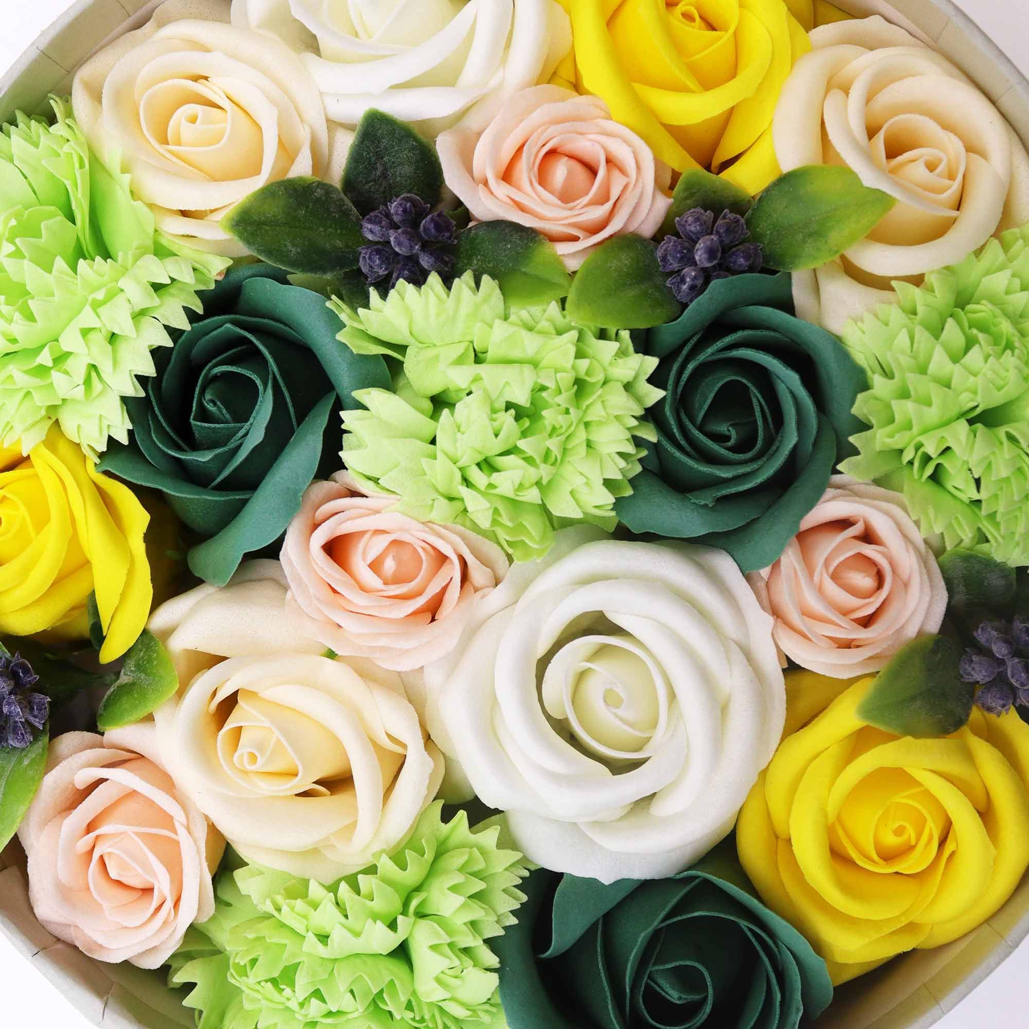 Round Box - Spring Celibrations - Yellow & Greens - Soap Flower Gift Round Box