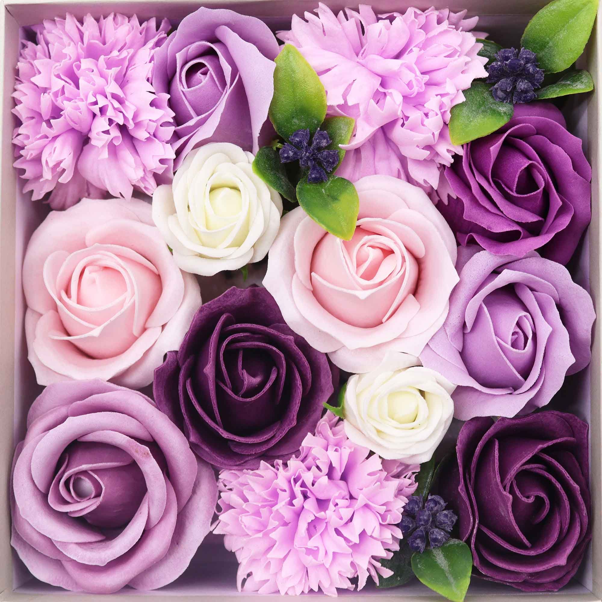 Square Box - Lavender Rose & Carnation - Soap Flower Gift Round Box