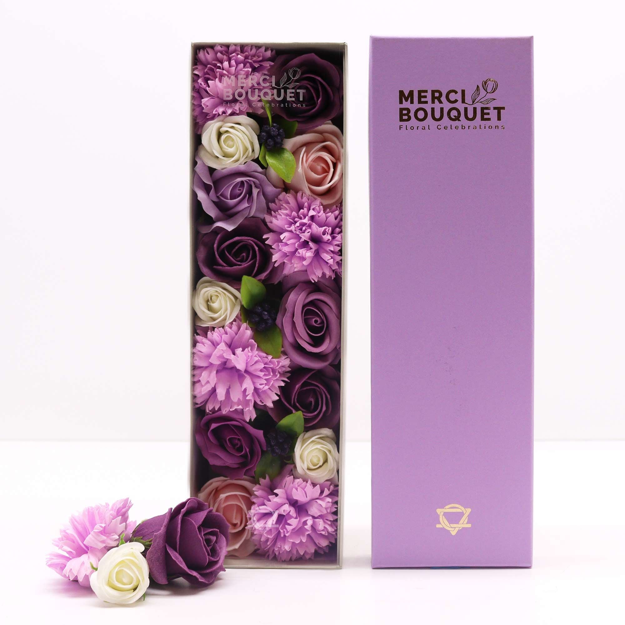 Long Box -  Lavender Rose & Carnation - Soap Flower Gift Round Box