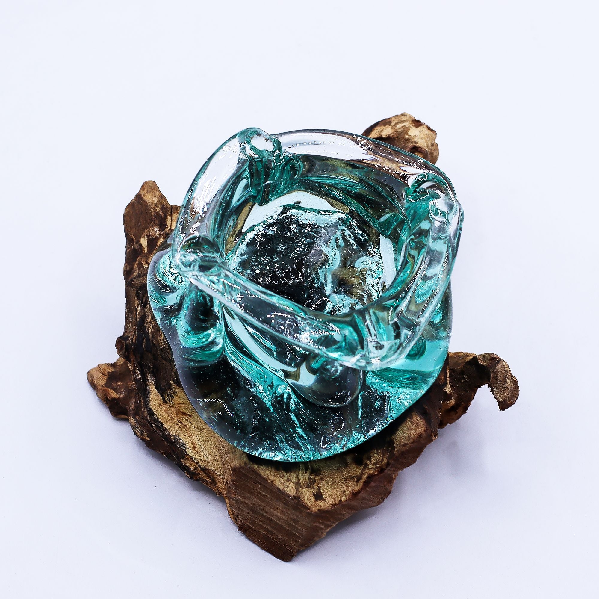 Handmade Molten Glass Chunky Ashtray & Candle Holder on Wood – 23cm