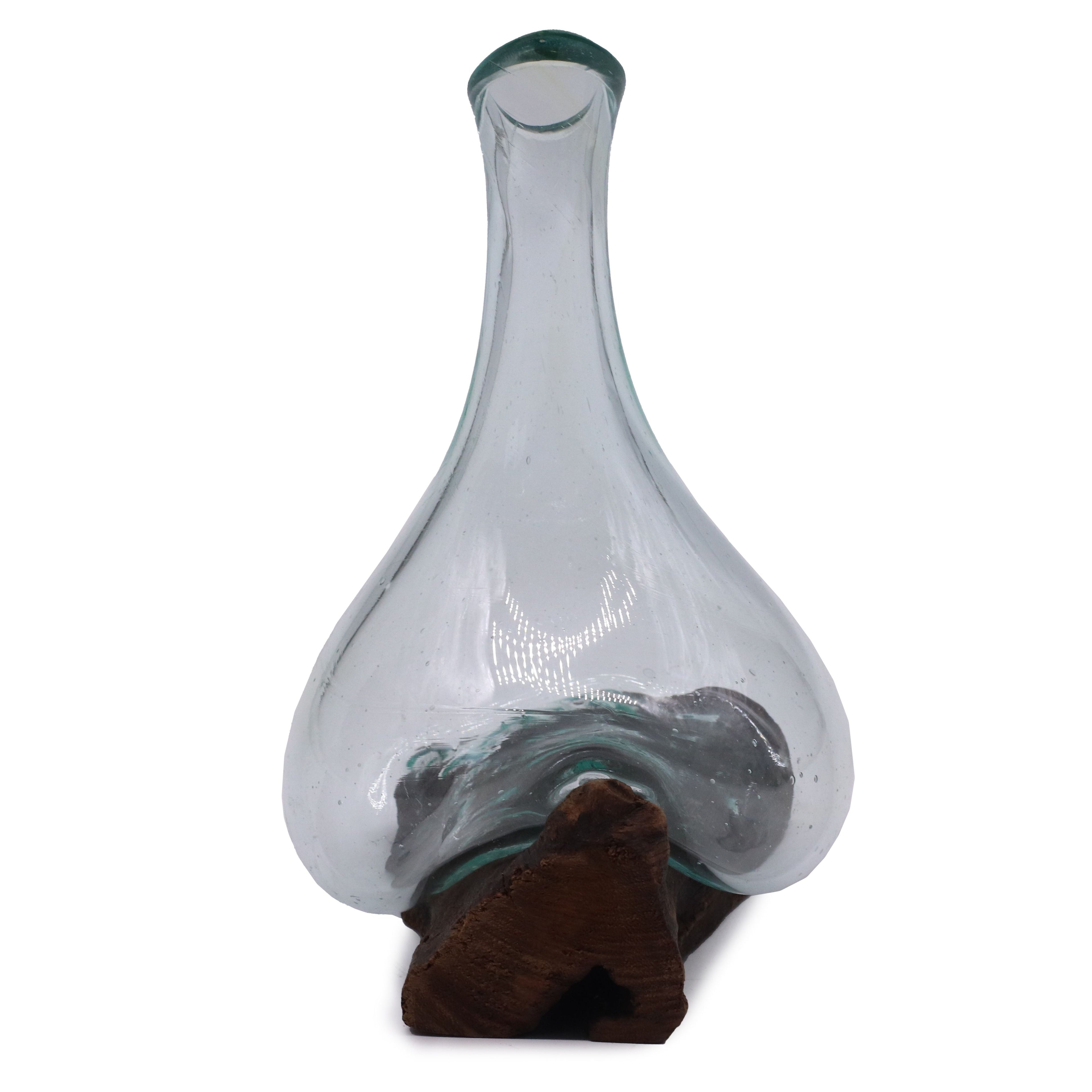 Handmade Molten Glass Mini Decanter on Wood – 20cm