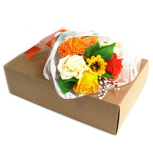 Boxed Hand Soap Flower Bouquet - Orange -  Bath Flowers