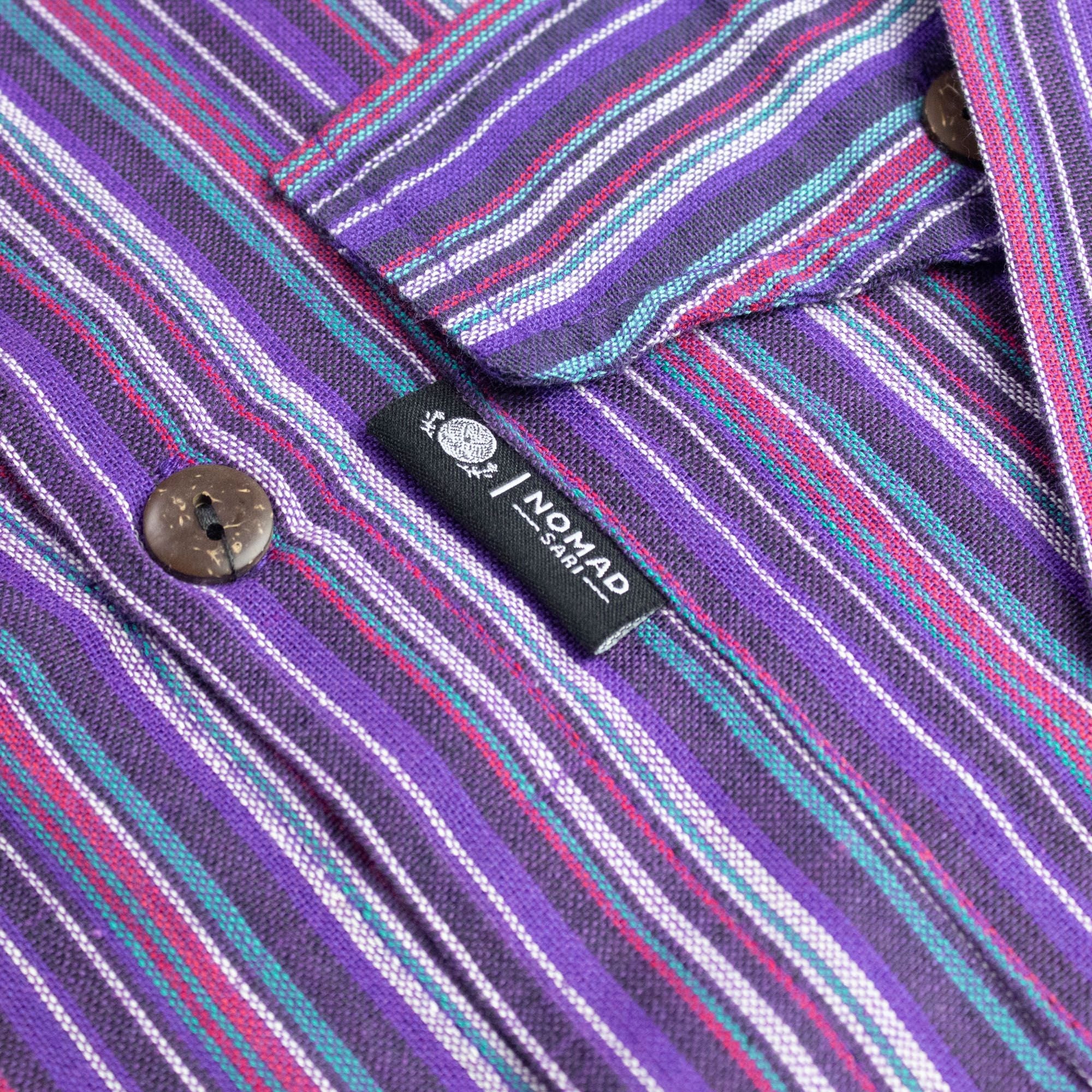 Nomad Grandad Shirt in Black Purple – 100% Breathable Cotton