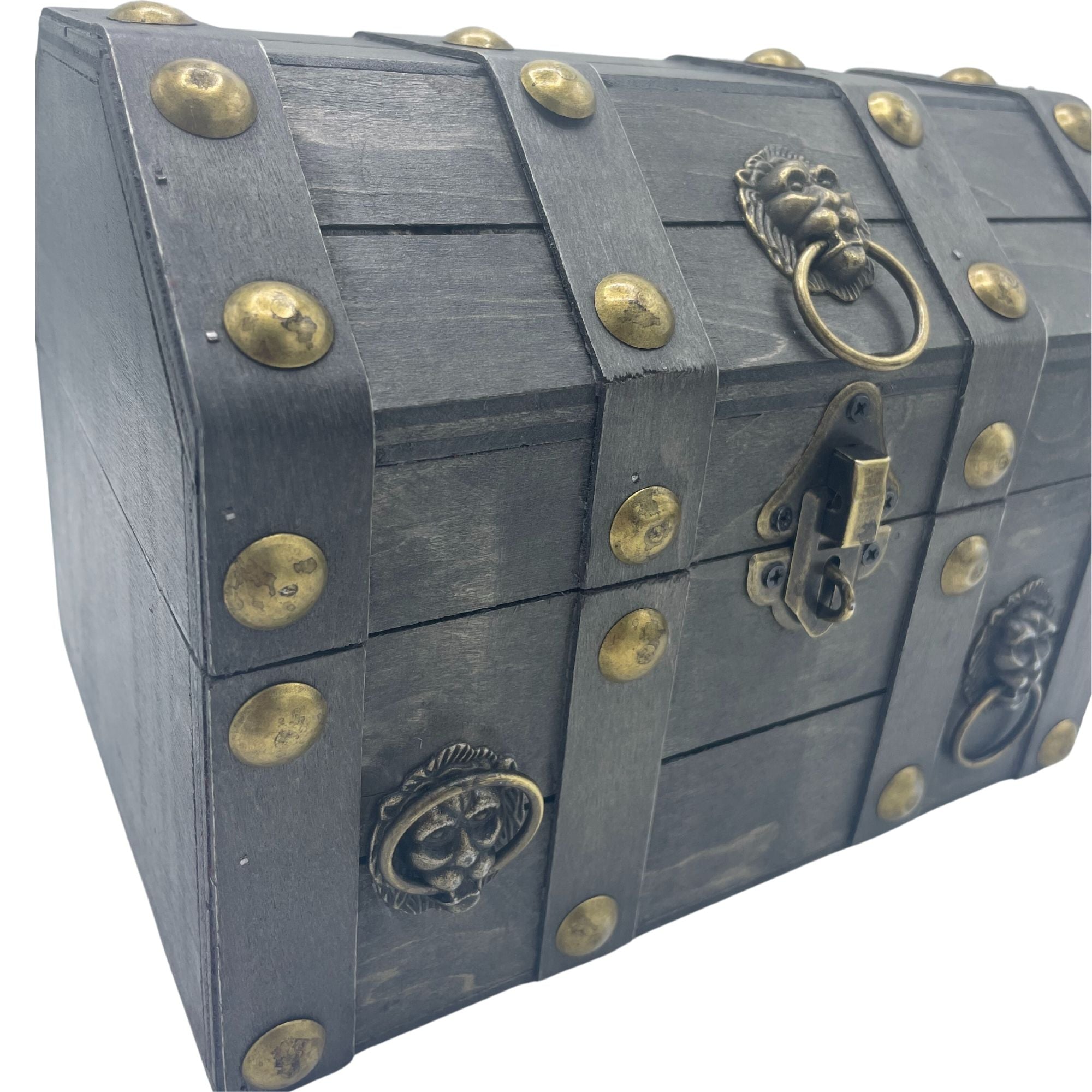Large Treasure Chest with Domed Lid - Grey  - Vintage Style Wooden Storage Box