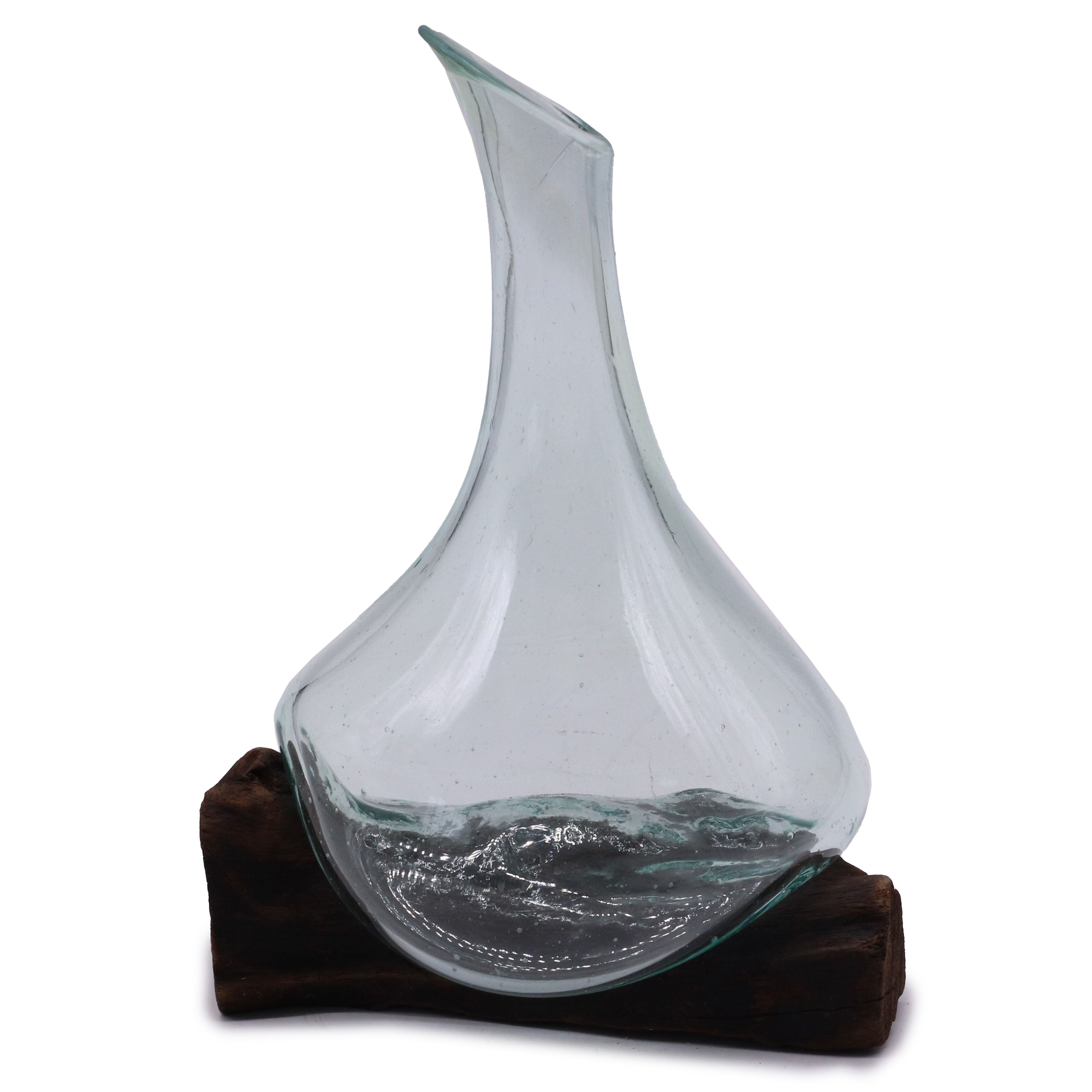 Handmade Molten Glass Mini Decanter on Wood – 20cm