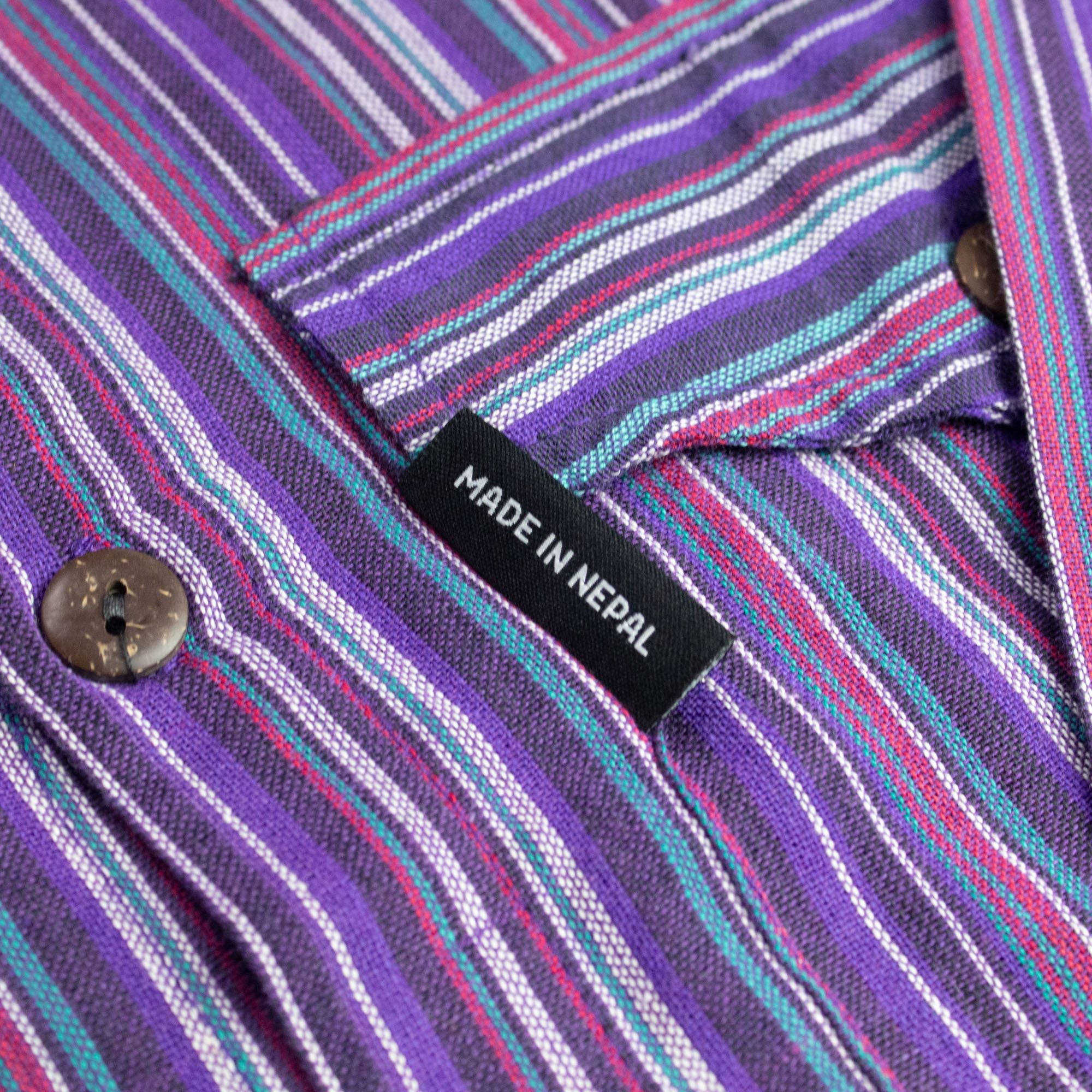 Nomad Grandad Shirt in Black Purple – 100% Breathable Cotton