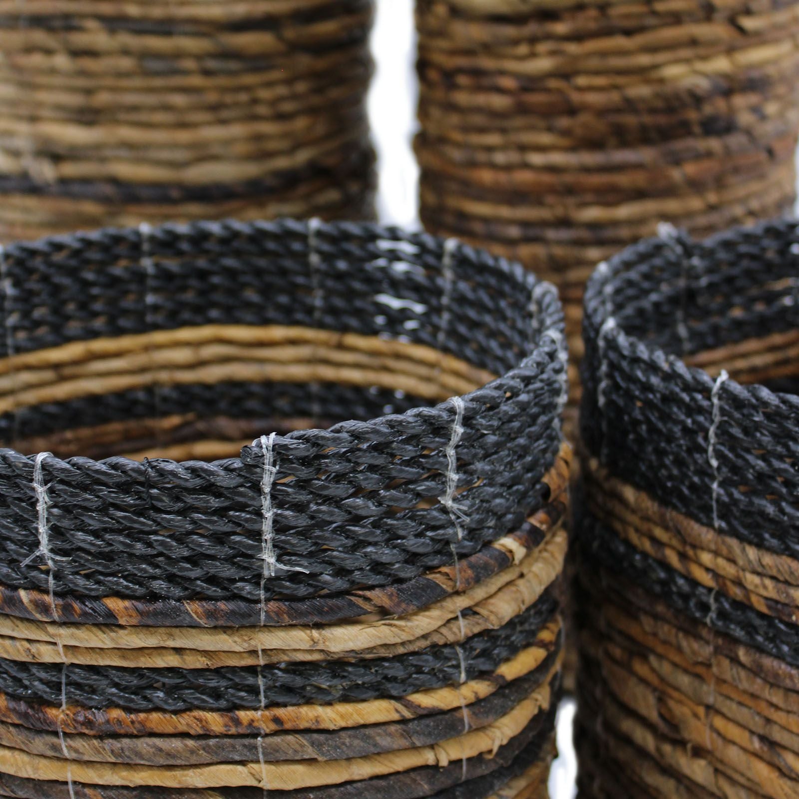 Banana Leaf Set - 2 Vase & 2 Bins - 4 Handwoven Java Storage Baskets