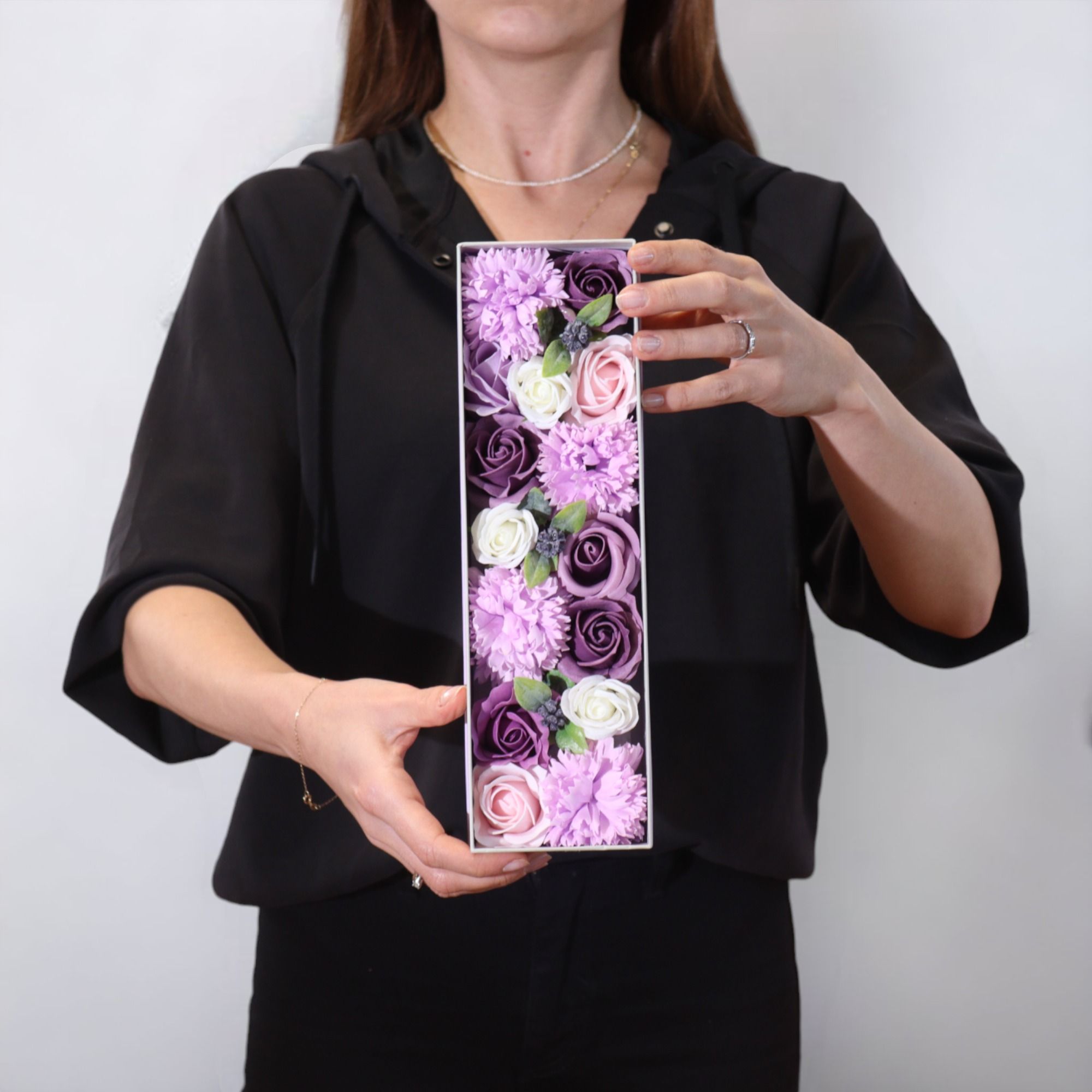 Long Box -  Lavender Rose & Carnation - Soap Flower Gift Round Box