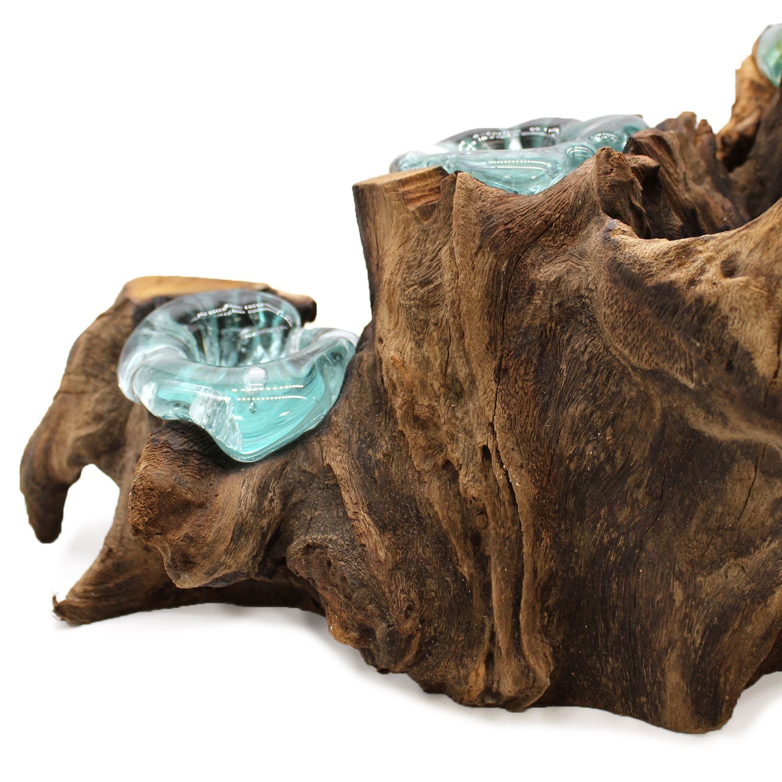 Handmade Molten Glass Five Candle Holder on Wood – 40cm