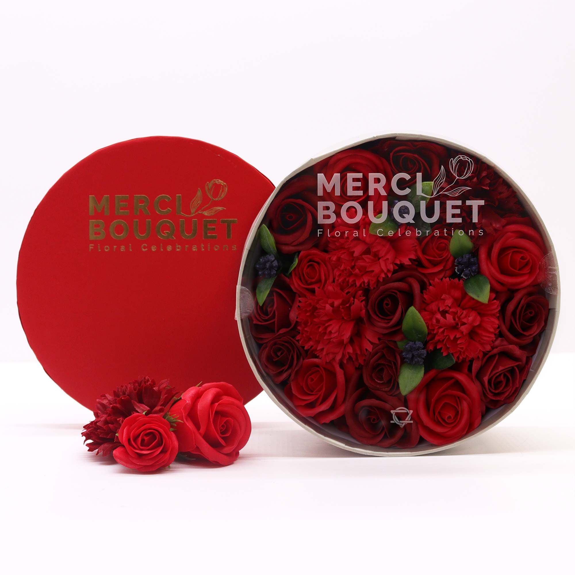 Round Box - Classic Red Roses - Soap Flower Gift Round Box