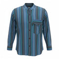 Nomad Sari Grandad Shirt - Turquoise Blue Striped Cotton