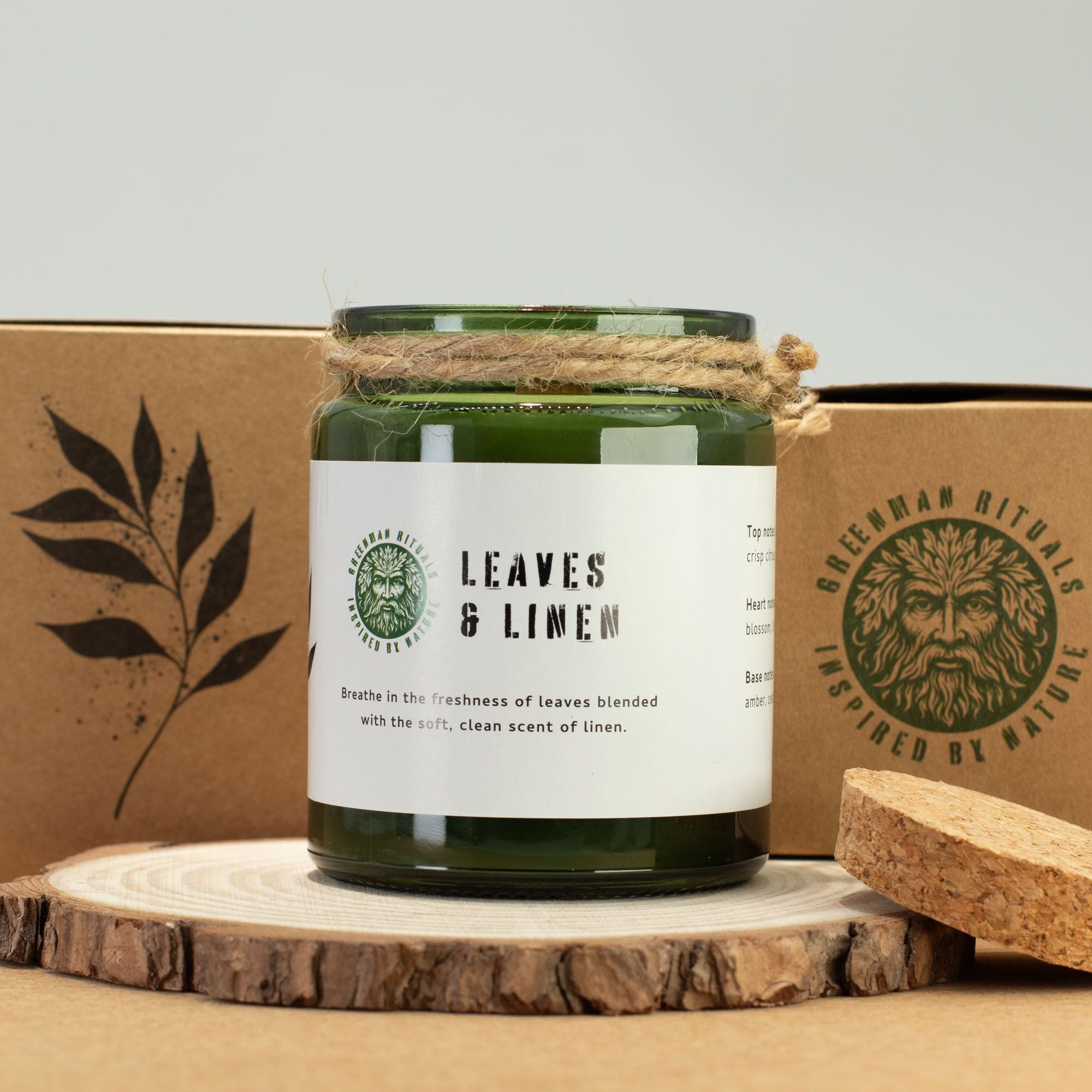 Greenman Woodwick Soy Candle - Leaves & Linen