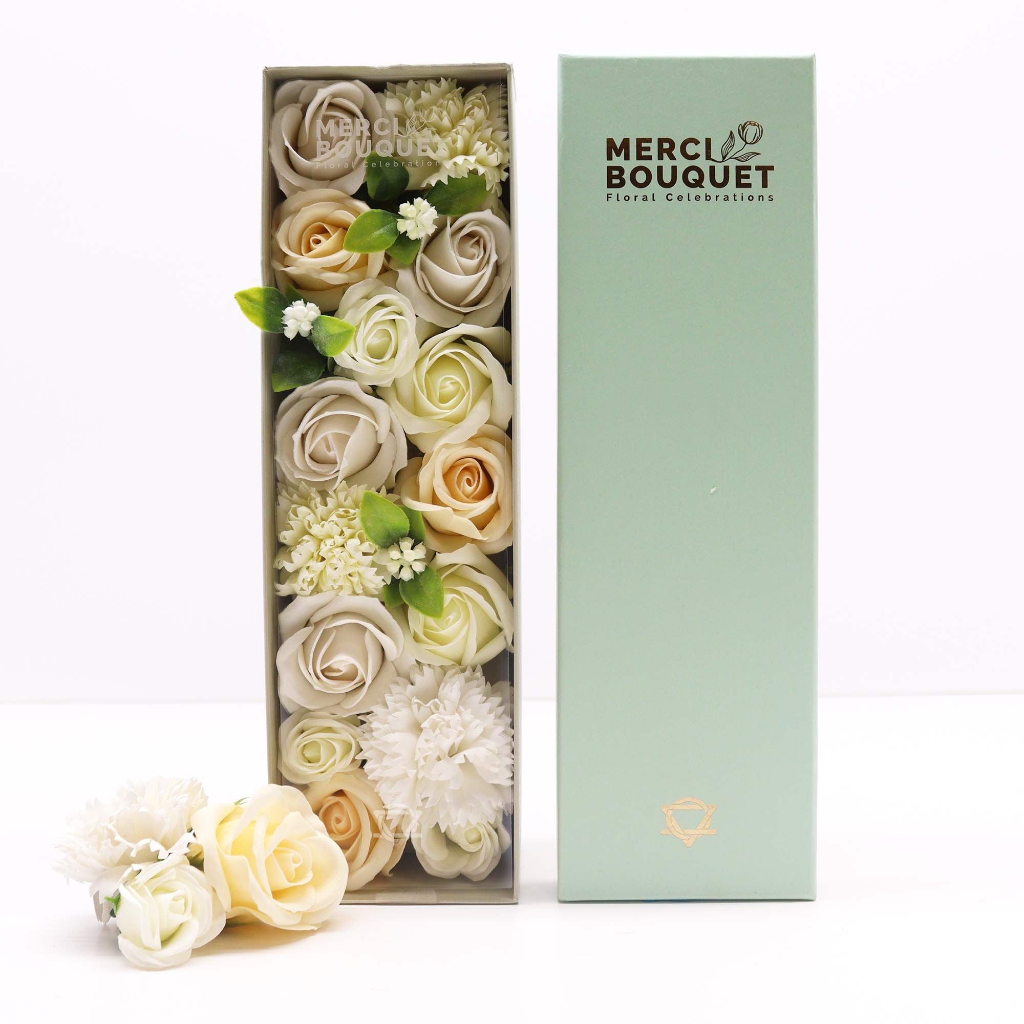 Long Box - Wedding Blessings - White & Ivory - Soap Flower Gift Round Box