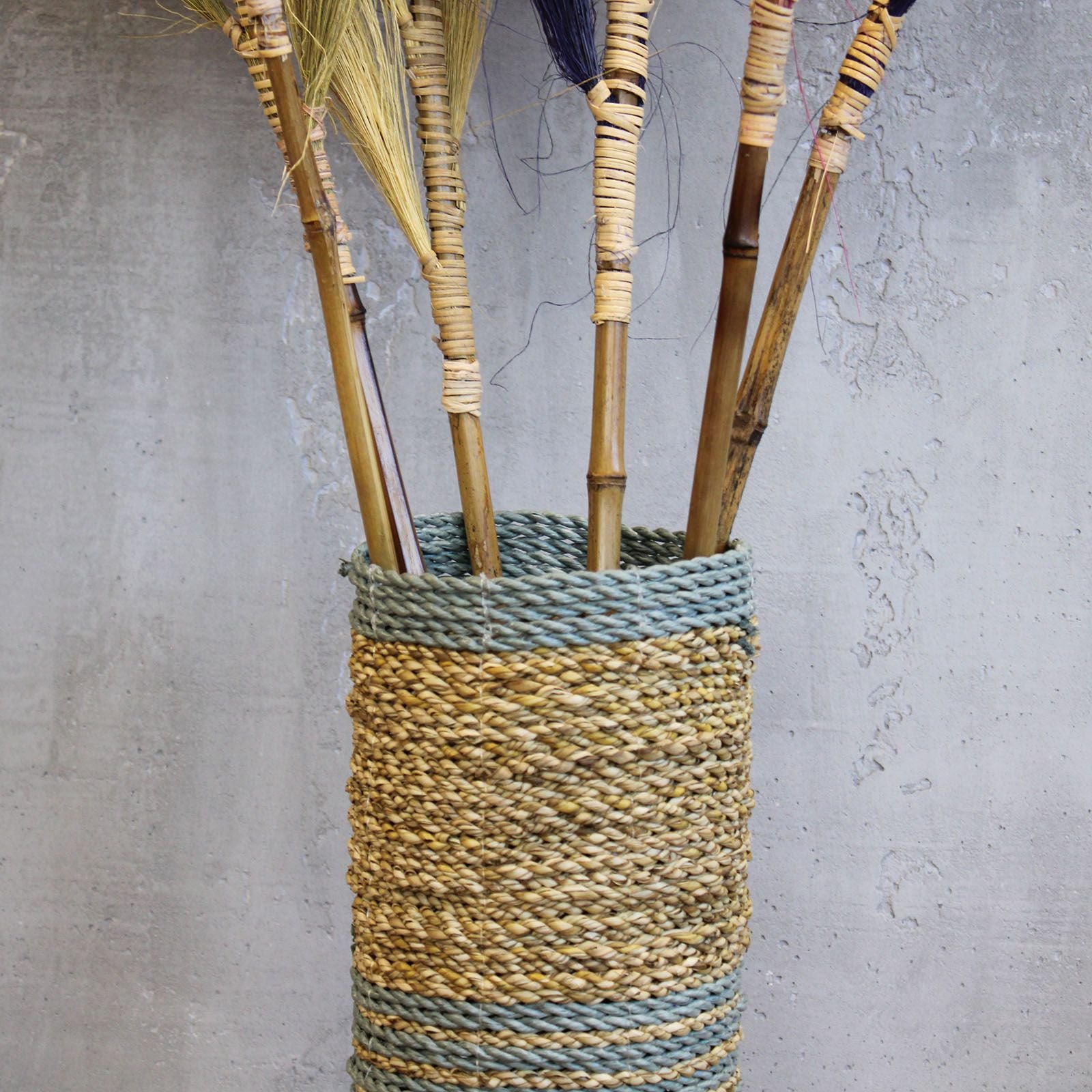 Seagrass & Abu-Abu Raffia Set - 2 Vase & 2 Bins - 4 Handwoven Java Storage Baskets