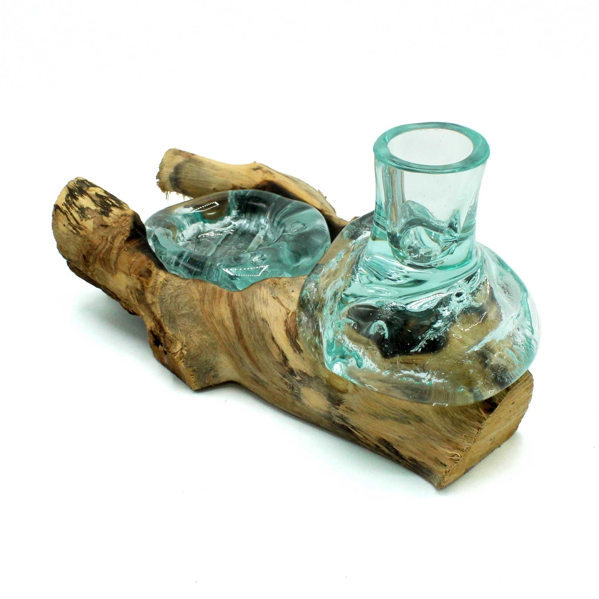 Handmade Molten Glass Small Flower Vase & Tealight Holder on Wood