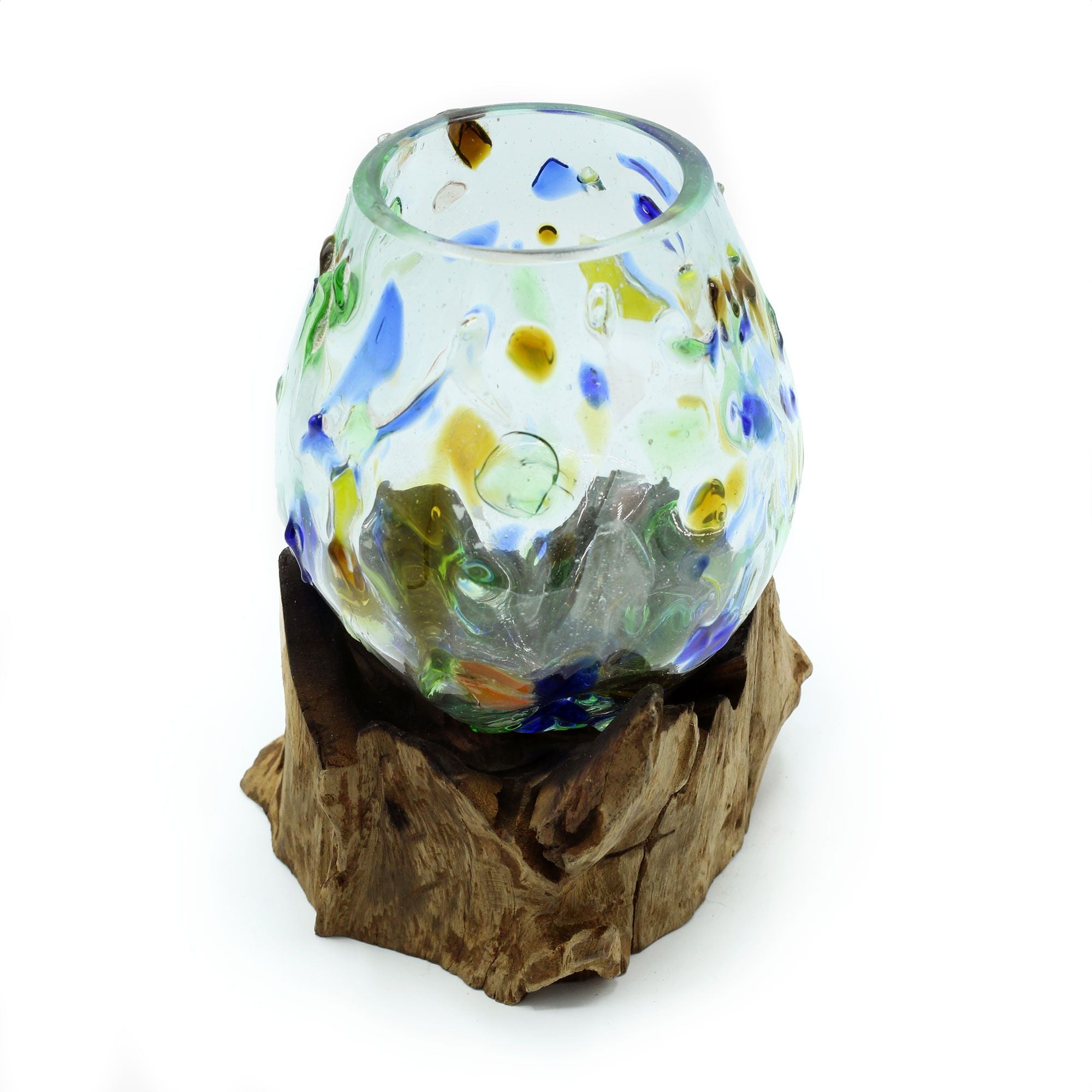 Handmade Molten Coloured Glass on Wood – Medium 18cm Artisan Bowl