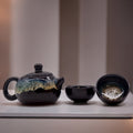 Herbal Black Glaze Teapot Set with 2 Cups - Ceramic Tea Set