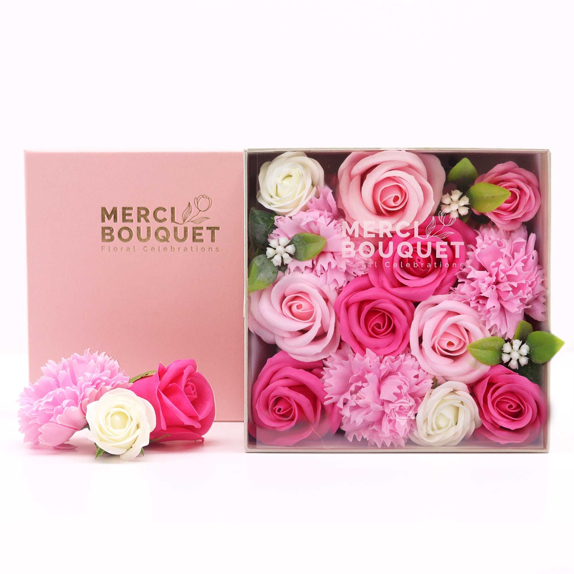 Square Box - Baby Blessings - Pinks - Soap Flower Gift Round Box