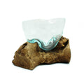 Handmade Molten Glass Artfully Misshapen Bowl on Wood – Balinese Artisan Decor