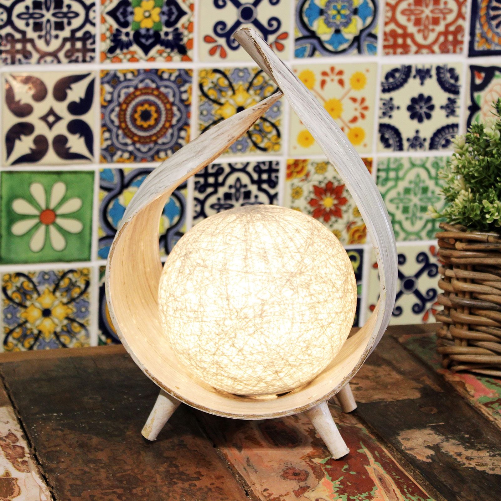 Natural Coconut Lamp - Whitewash Wrapover - Handcrafted & Eco