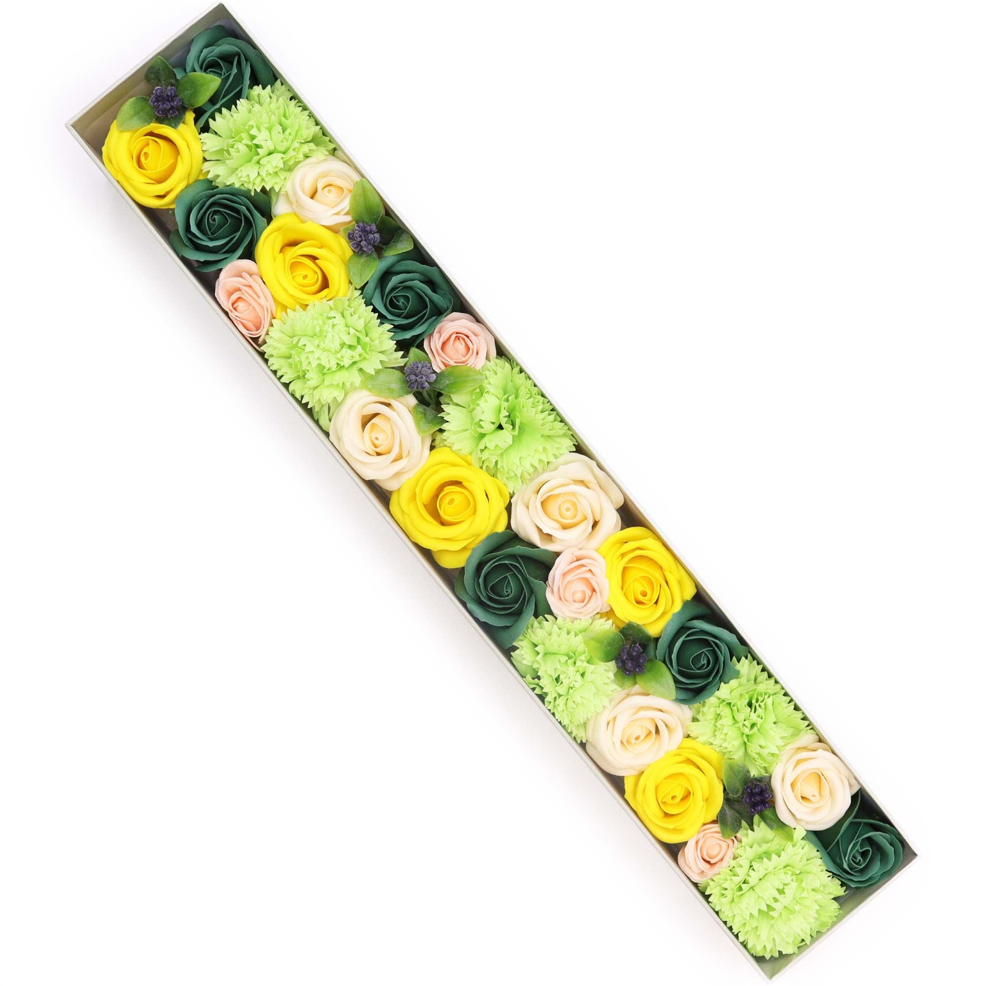 Extra Long Box - Spring Celibrations - Yellow & Greens - Soap Flower Gift Round Box