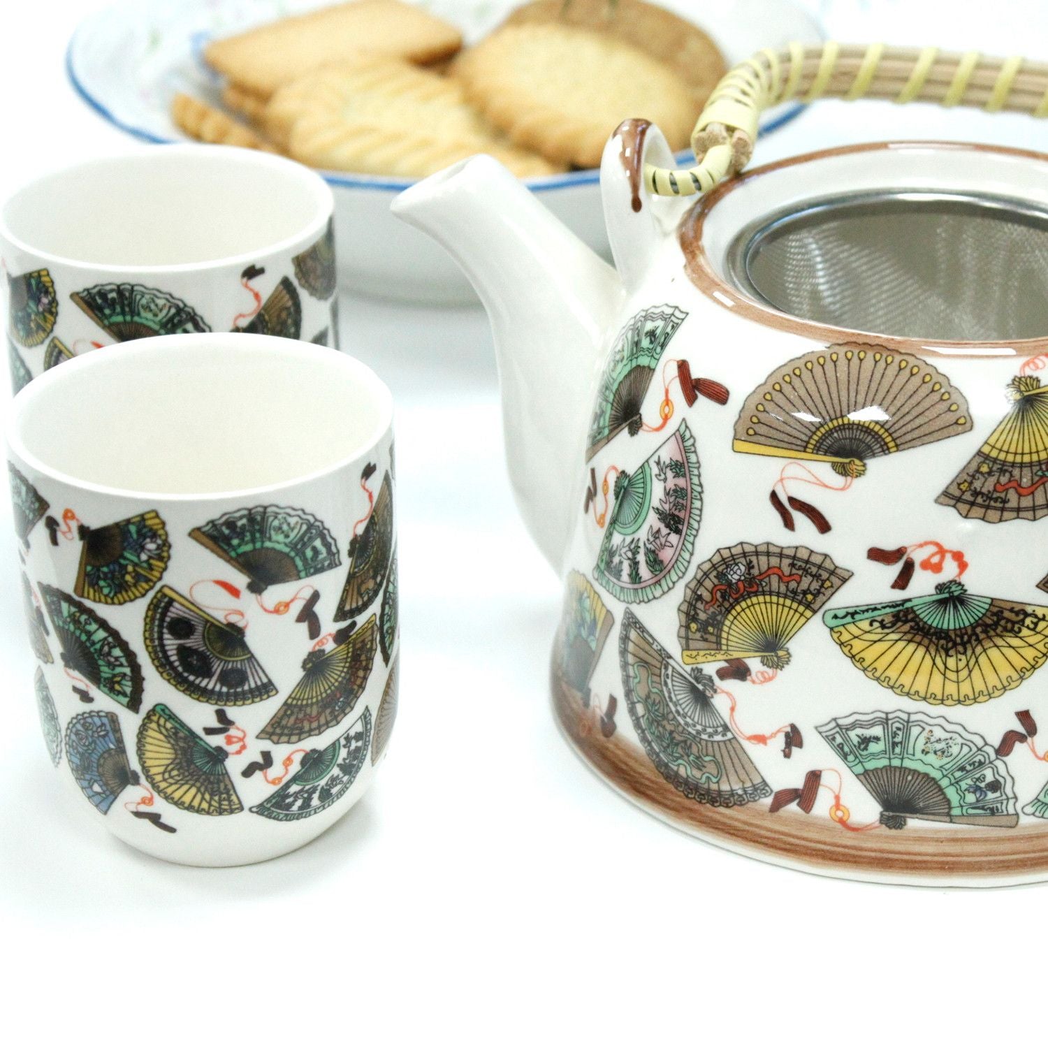 Herbal Teapot Set - China Fans - 650ml Teapot with 6 Cups & Strainer
